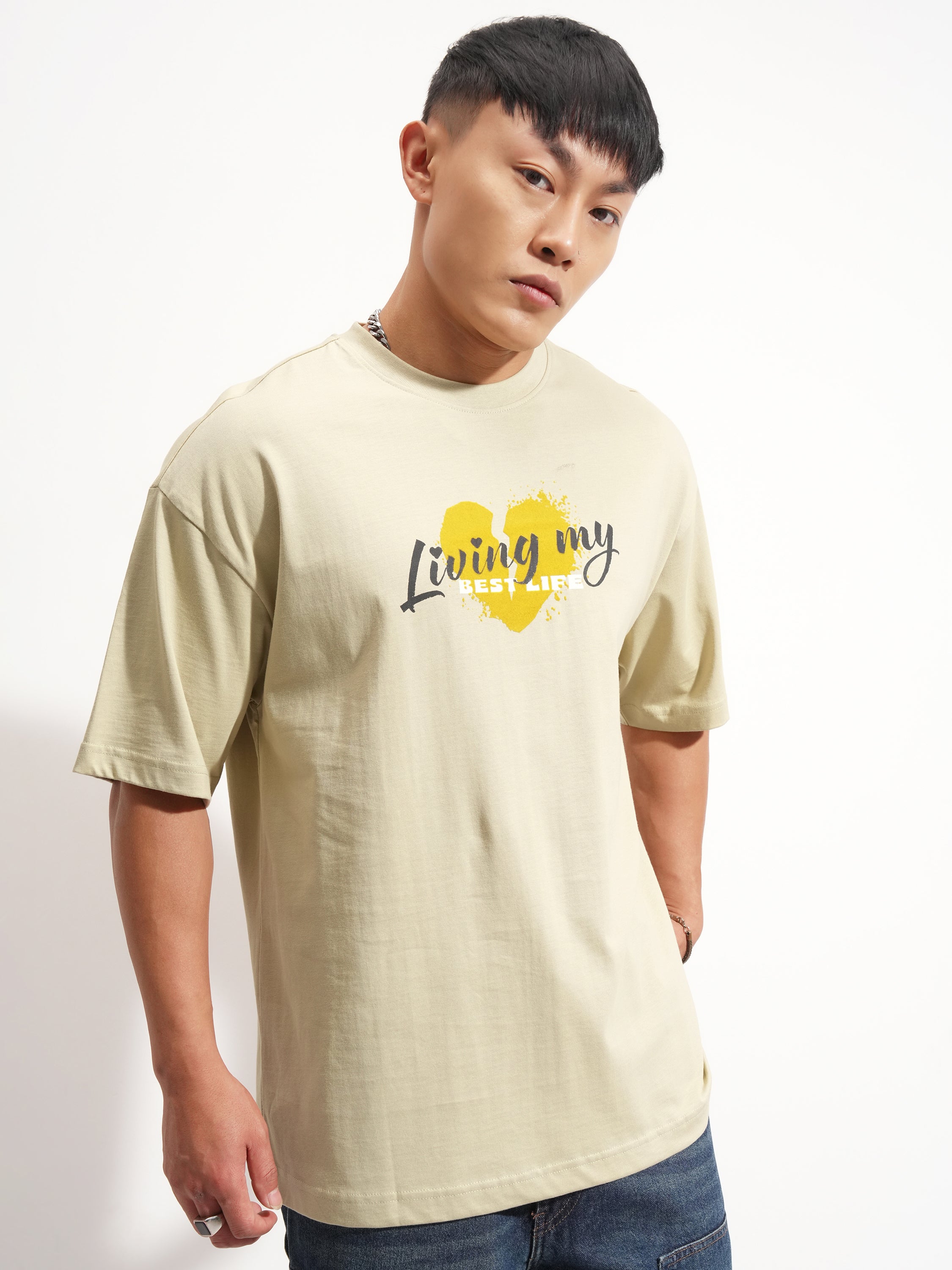 Highlander Men Beige Peanuts Printed Round Neck Oversized Fit T-Shirt - Beige - Image 6