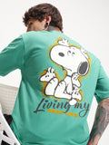 Highlander Men Green Peanuts Printed Round Neck Oversized Fit T-Shirt - Green - Image 1