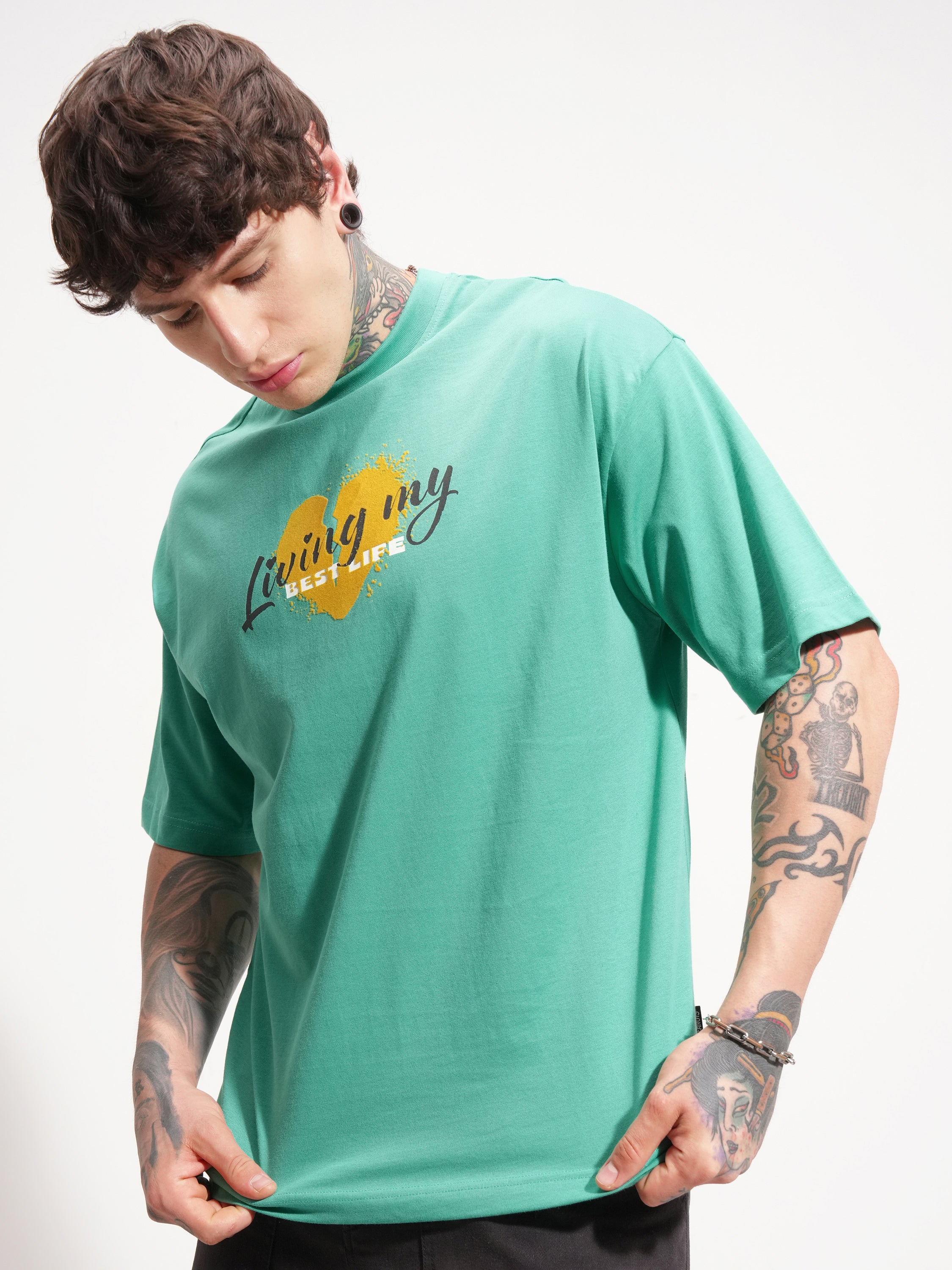 Highlander Men Green Peanuts Printed Round Neck Oversized Fit T-Shirt - Green - Image 4