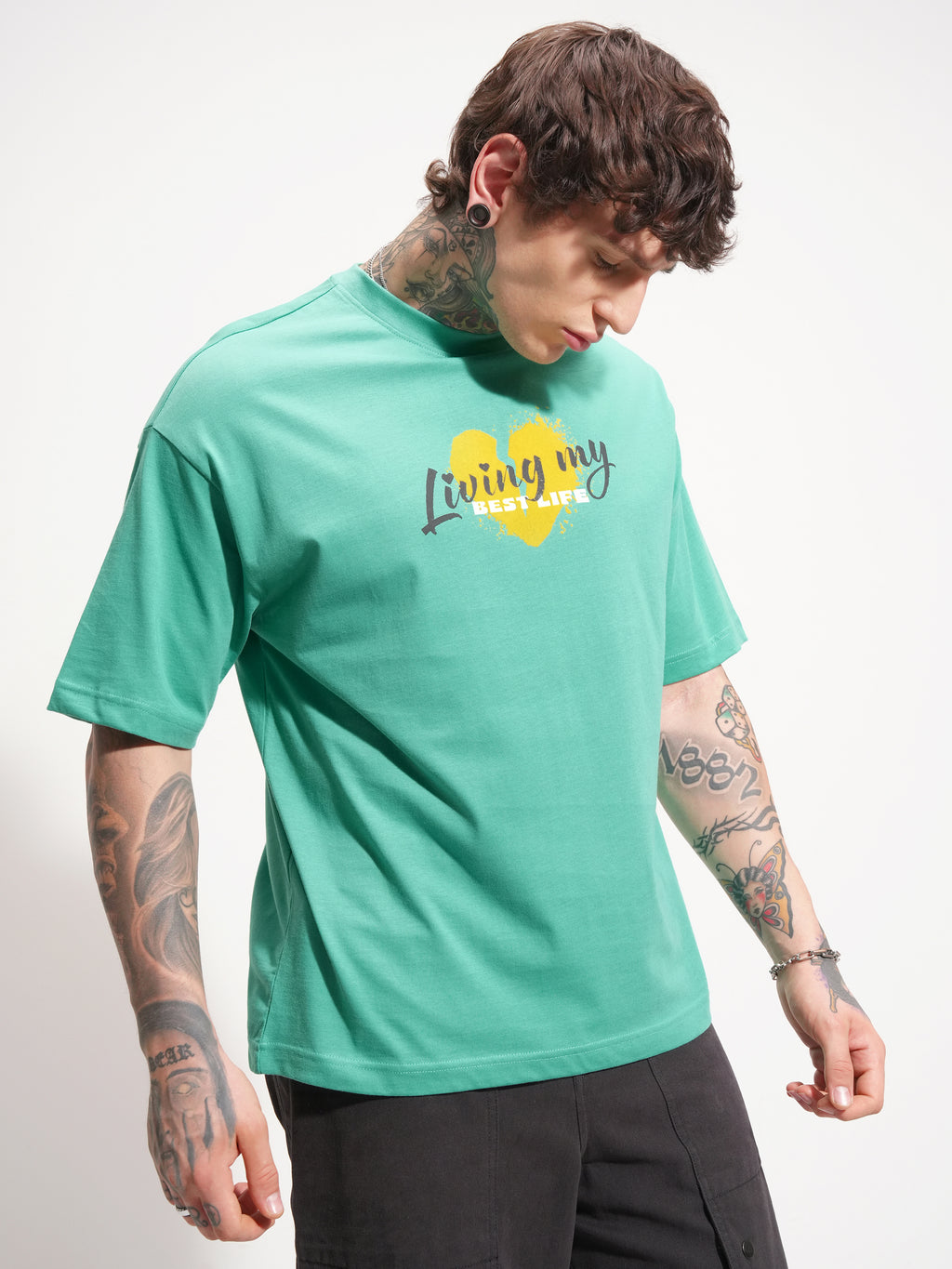 Highlander Men Green Peanuts Printed Round Neck Oversized Fit T-Shirt - Green - Image 6