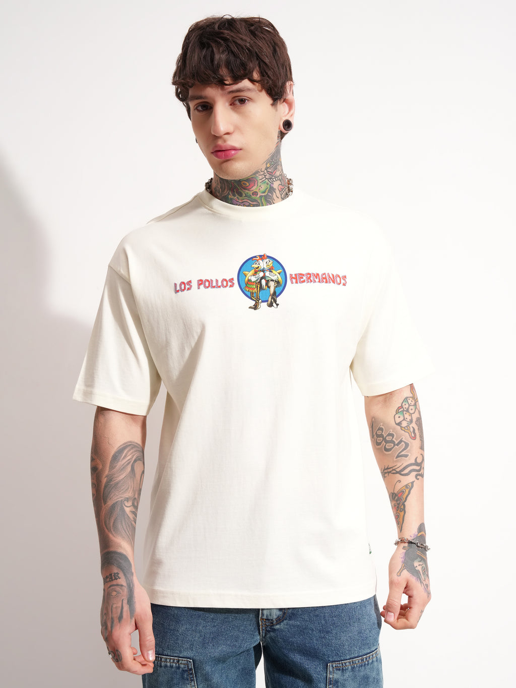 Highlander Men Beige Breaking Bad Printed Round Neck Oversized Fit T-Shirt - Beige - Image 3