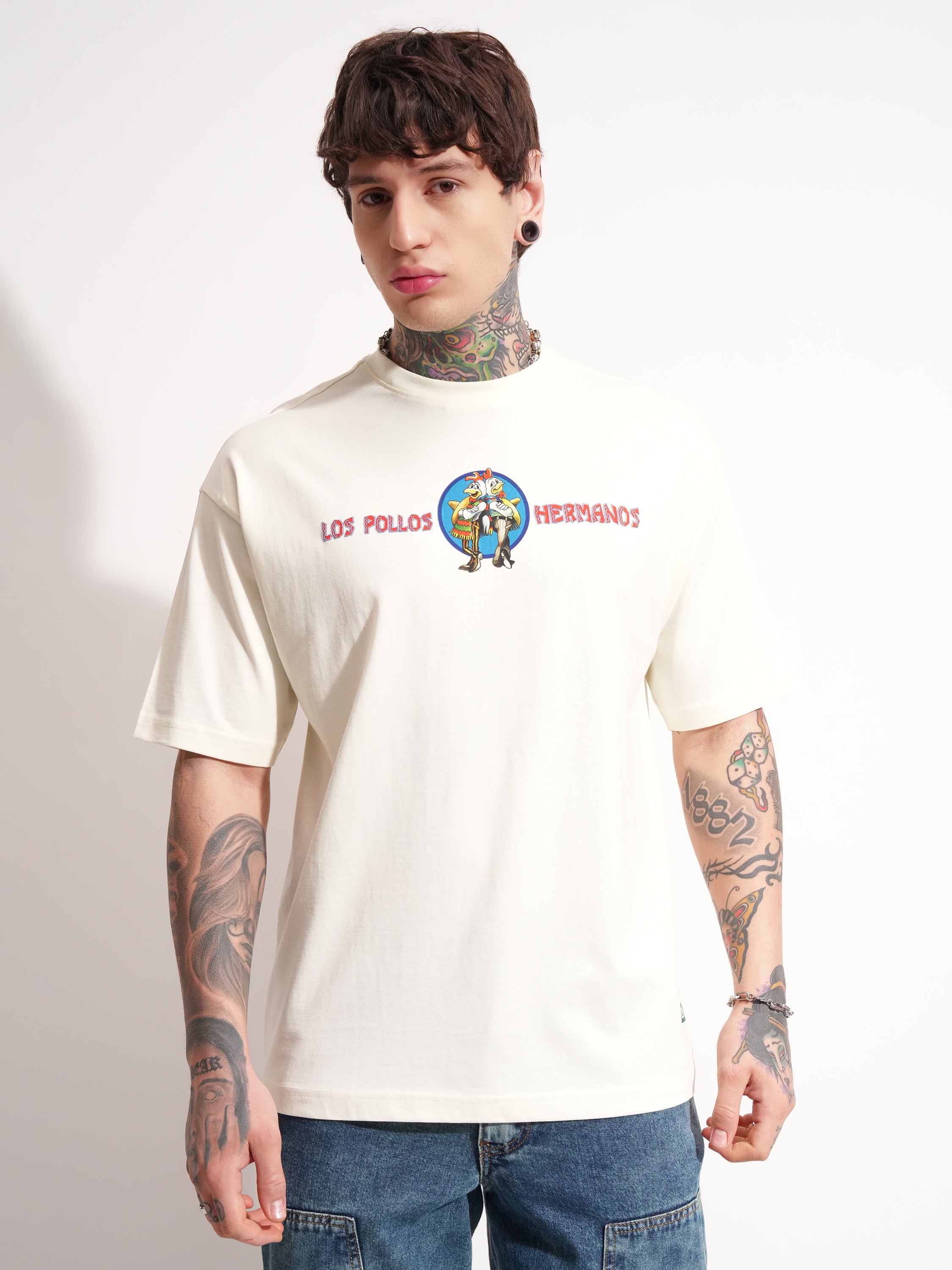 Highlander Men Beige Breaking Bad Printed Round Neck Oversized Fit T-Shirt - Beige - Image 3