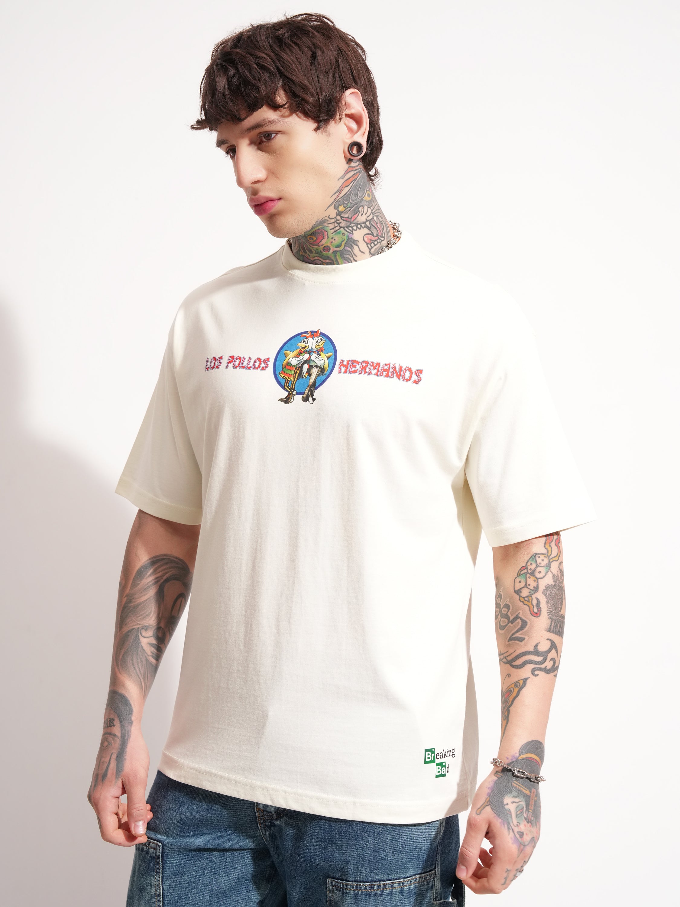 Highlander Men Beige Breaking Bad Printed Round Neck Oversized Fit T-Shirt - Beige - Image 4