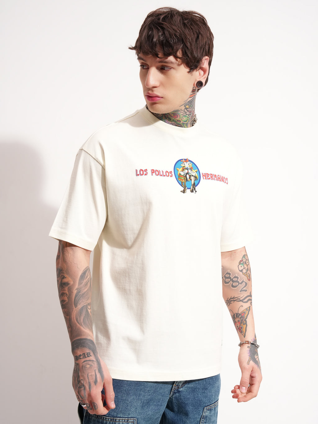 Highlander Men Beige Breaking Bad Printed Round Neck Oversized Fit T-Shirt - Beige - Image 6