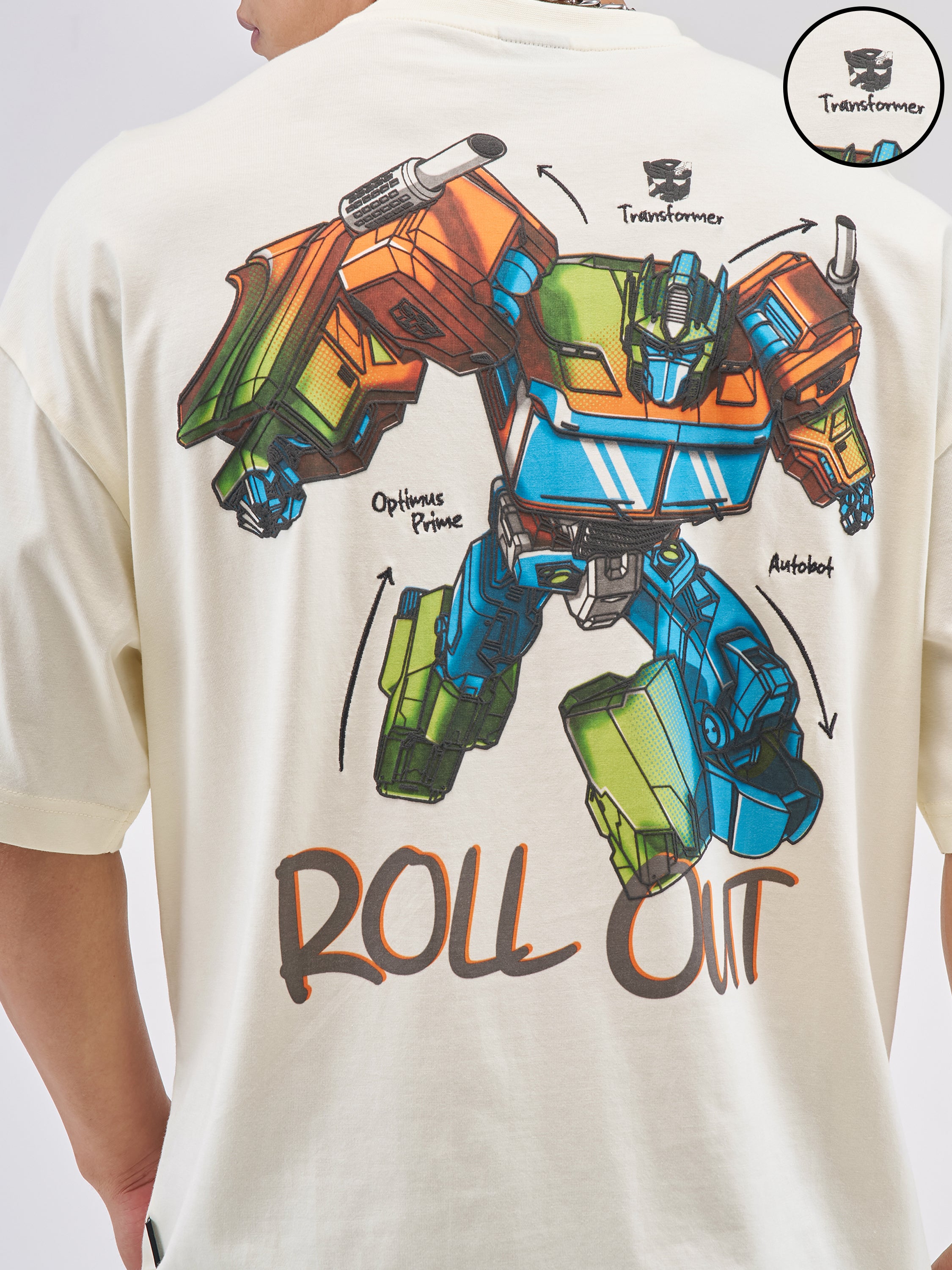 Highlander Men Off White Transformers Printed Round Neck Oversized Fit T-Shirt - Off White - Image 5