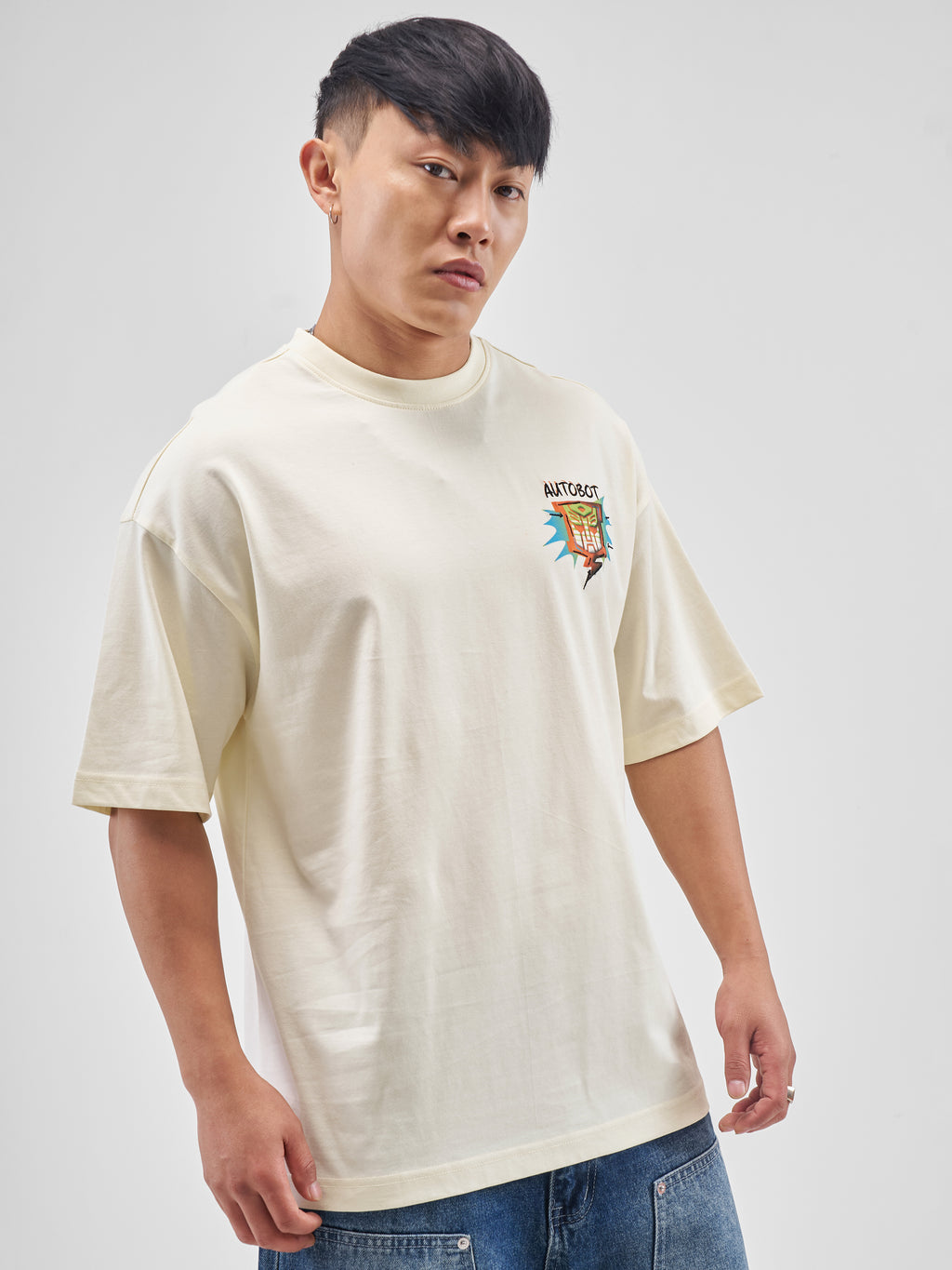 Highlander Men Off White Transformers Printed Round Neck Oversized Fit T-Shirt - Off White - Image 6