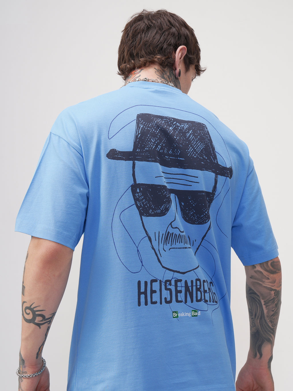Highlander Men Blue Breaking Bad Printed Round Neck Oversized Fit T-Shirt - Blue - Image 1