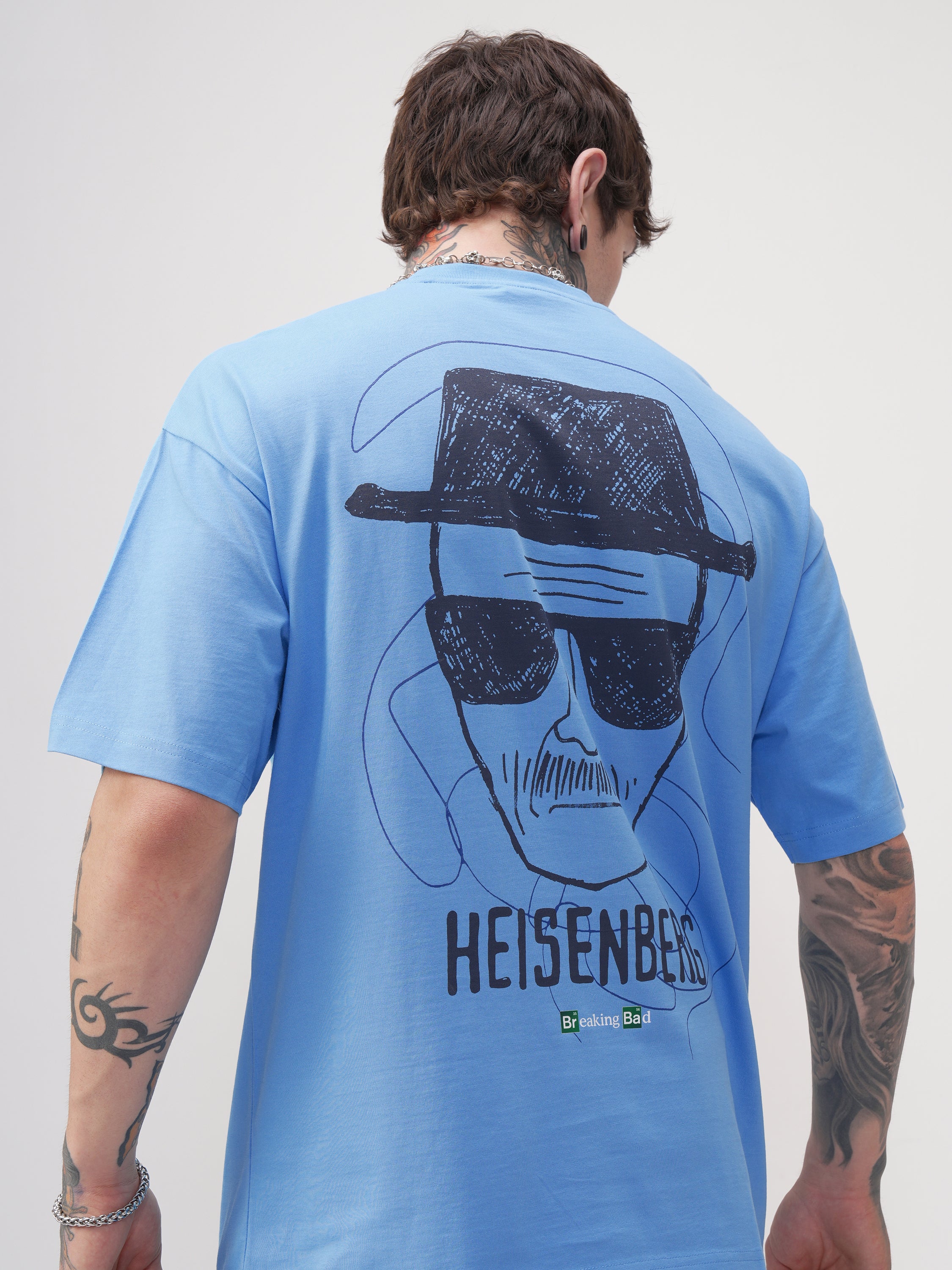 Highlander Men Blue Breaking Bad Printed Round Neck Oversized Fit T-Shirt - Blue - Image 1