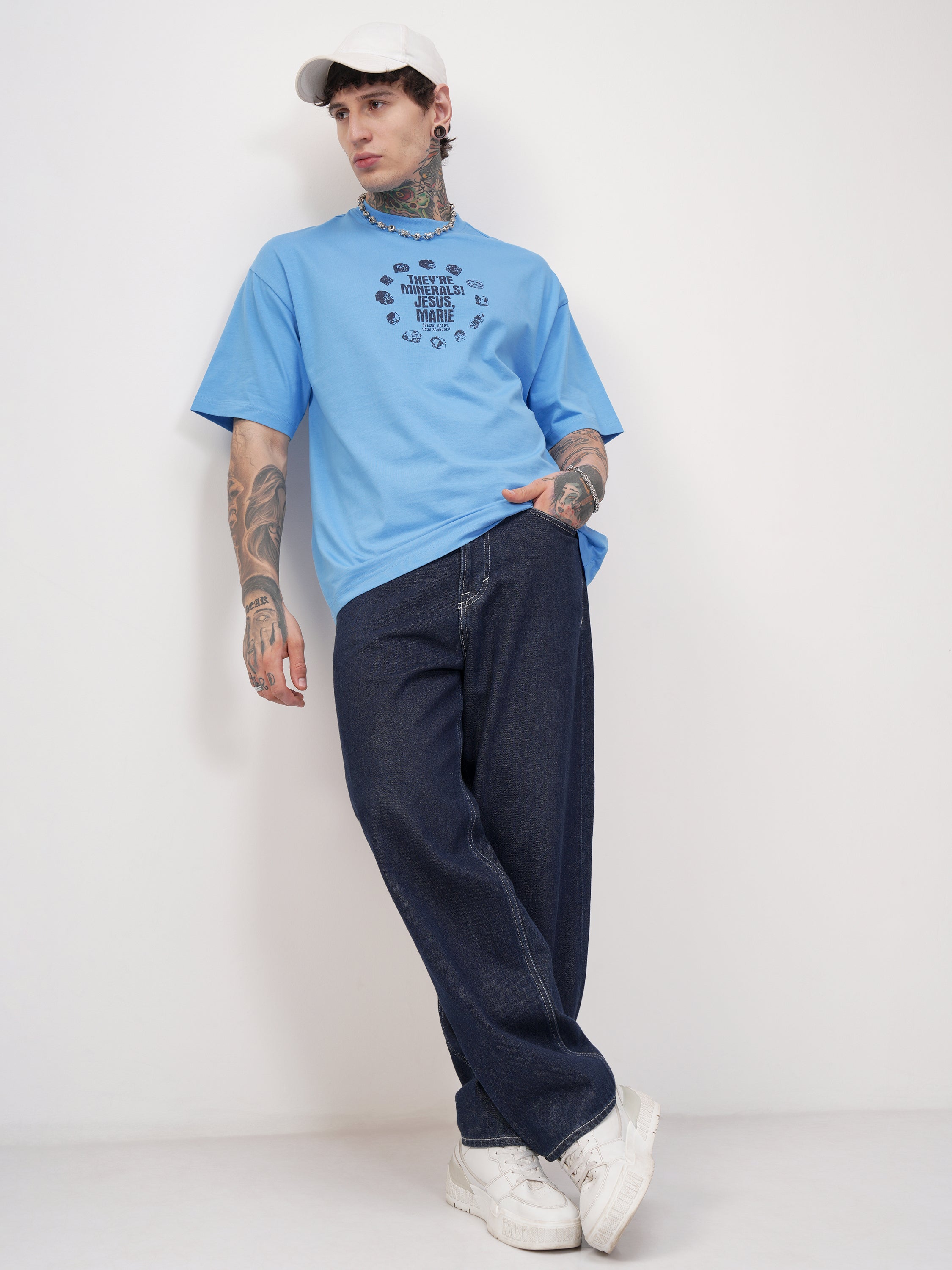 Highlander Men Blue Breaking Bad Printed Round Neck Oversized Fit T-Shirt - Blue - Image 2