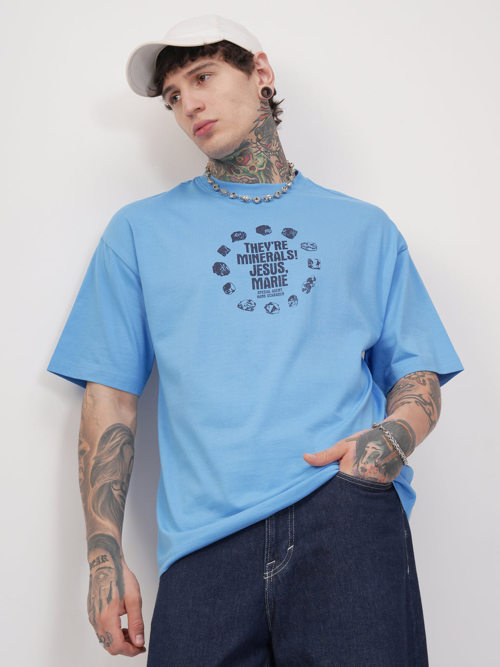 Highlander Men Blue Breaking Bad Printed Round Neck Oversized Fit T-Shirt - Blue - Image 3