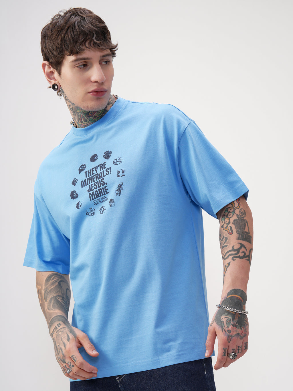 Highlander Men Blue Breaking Bad Printed Round Neck Oversized Fit T-Shirt - Blue - Image 4