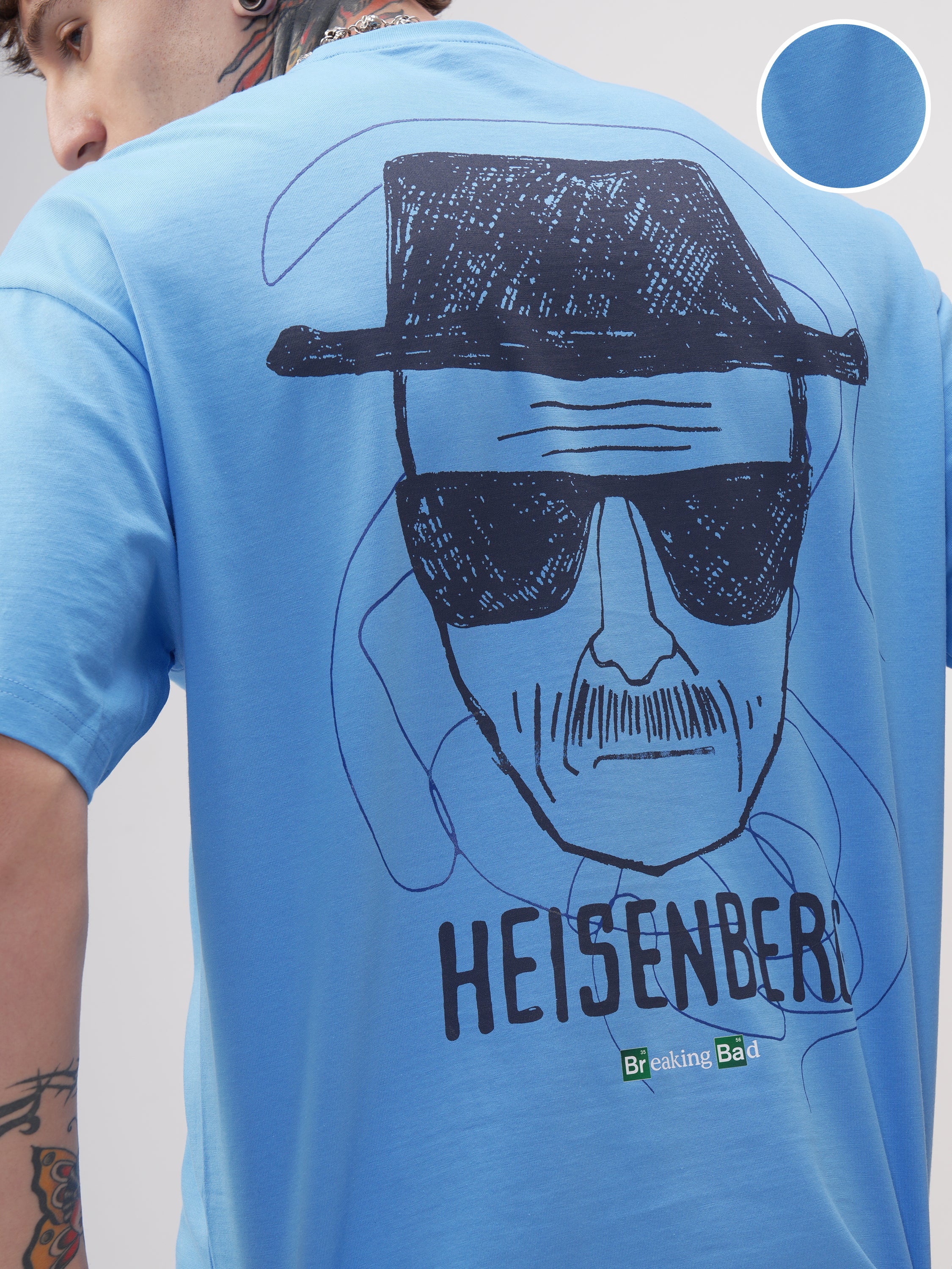 Highlander Men Blue Breaking Bad Printed Round Neck Oversized Fit T-Shirt - Blue - Image 5