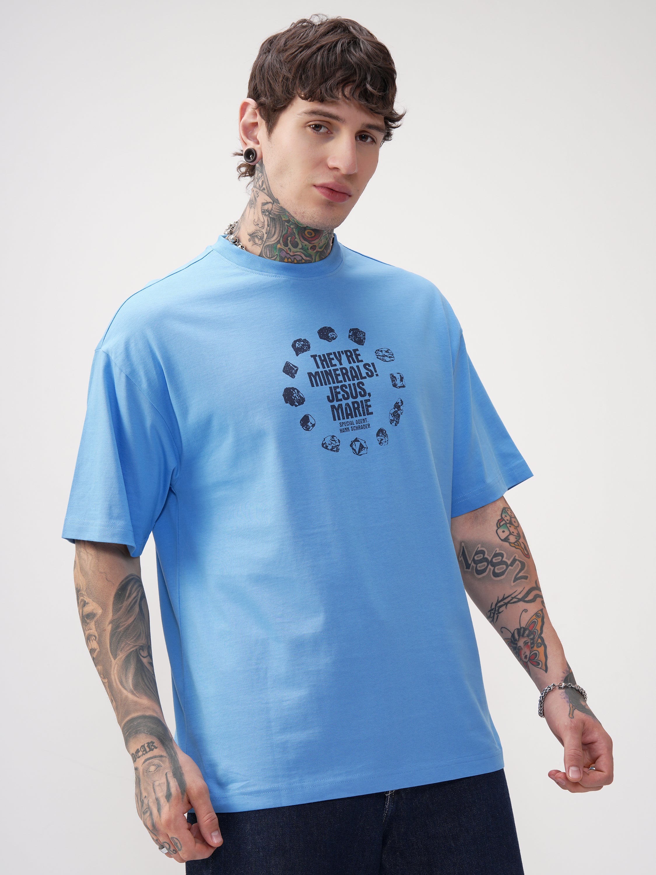 Highlander Men Blue Breaking Bad Printed Round Neck Oversized Fit T-Shirt - Blue - Image 6
