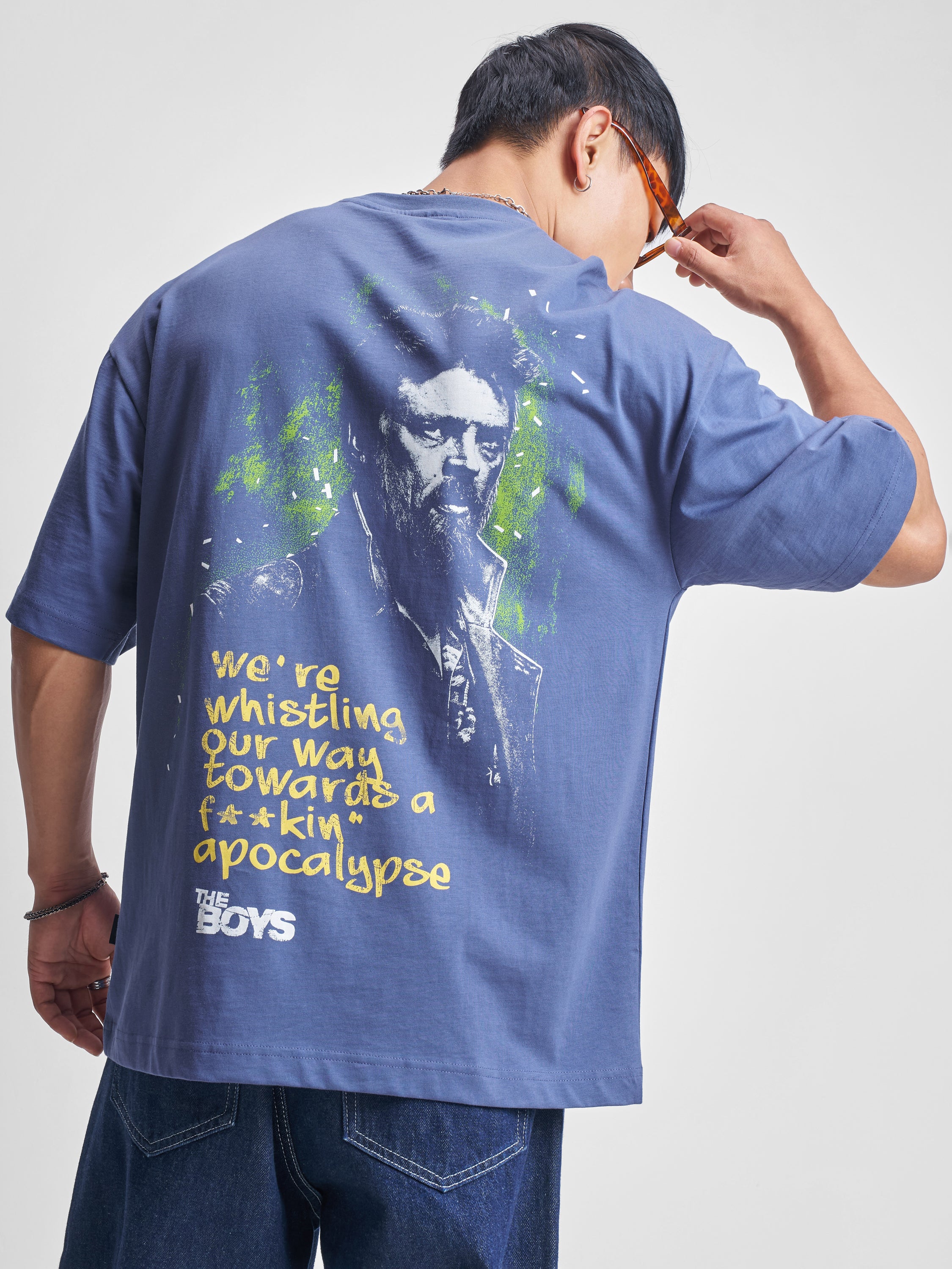Highlander Men Blue The Boys Printed Round Neck Oversized Fit T-Shirt - Blue - Image 1