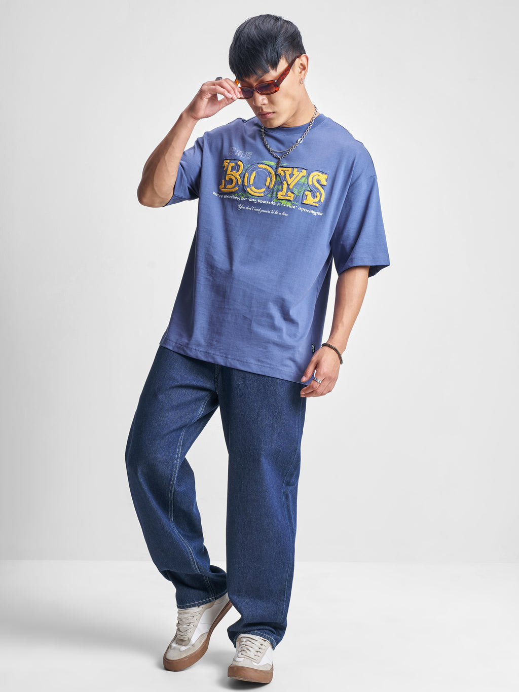 Highlander Men Blue The Boys Printed Round Neck Oversized Fit T-Shirt - Blue - Image 2
