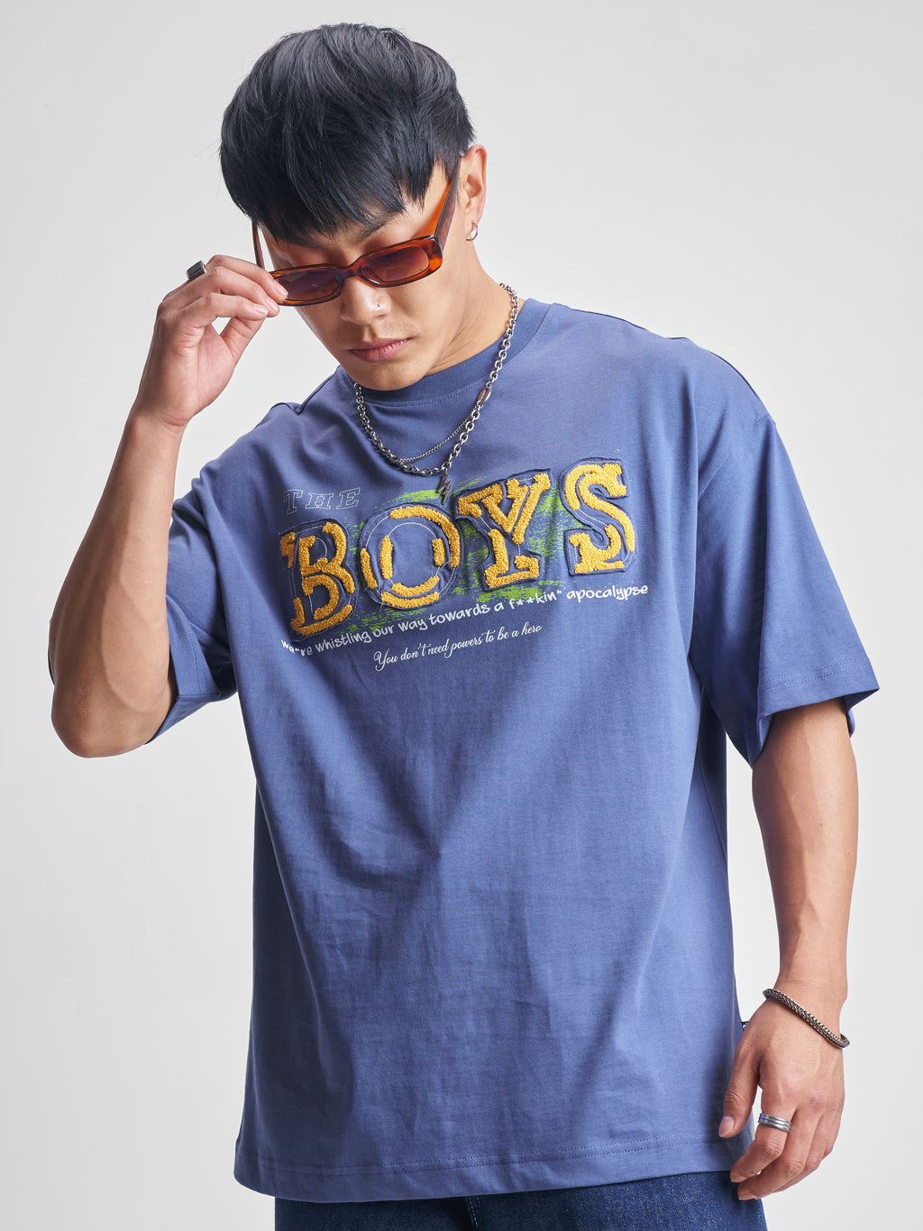 Highlander Men Blue The Boys Printed Round Neck Oversized Fit T-Shirt - Blue - Image 3