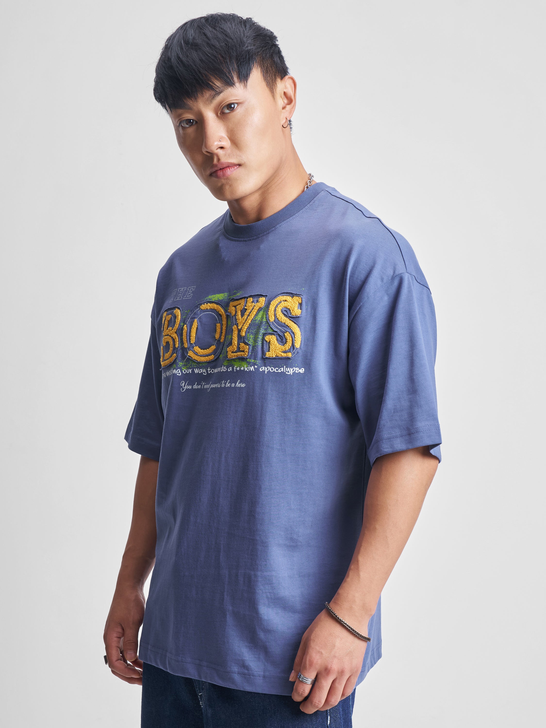 Highlander Men Blue The Boys Printed Round Neck Oversized Fit T-Shirt - Blue - Image 4