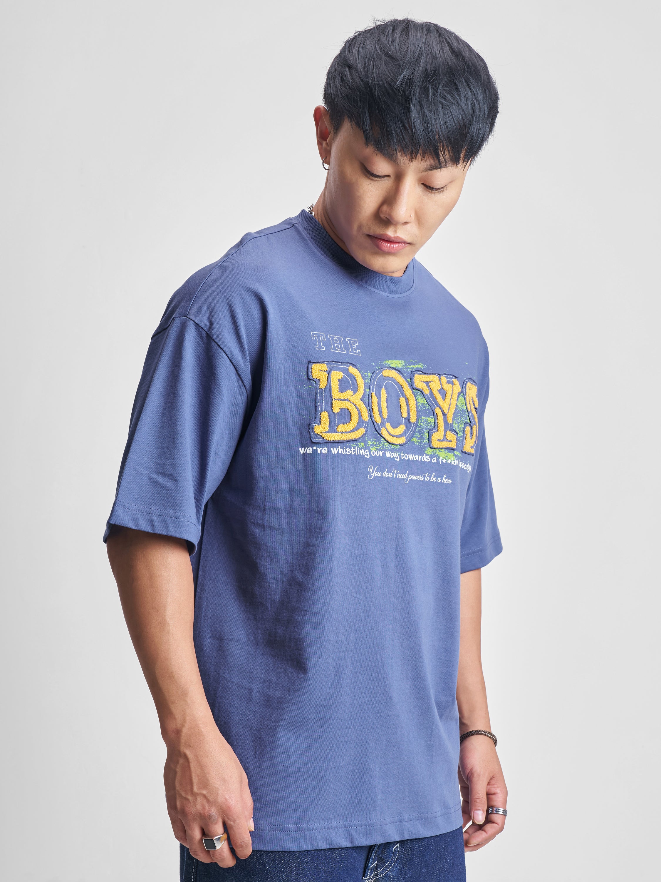 Highlander Men Blue The Boys Printed Round Neck Oversized Fit T-Shirt - Blue - Image 6