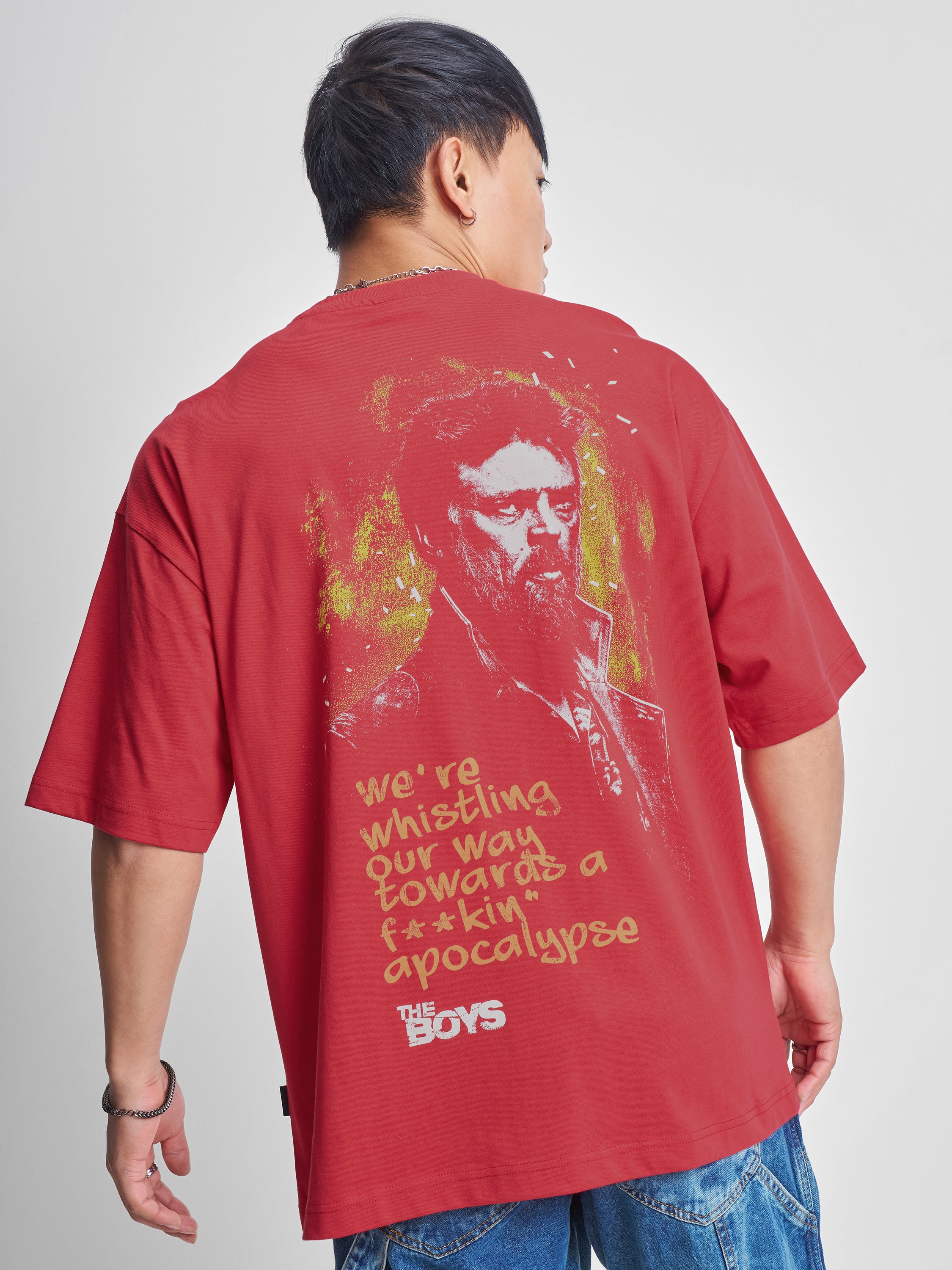 Highlander Men Red The Boys Printed Round Neck Oversized Fit T-Shirt - Red - Image 1