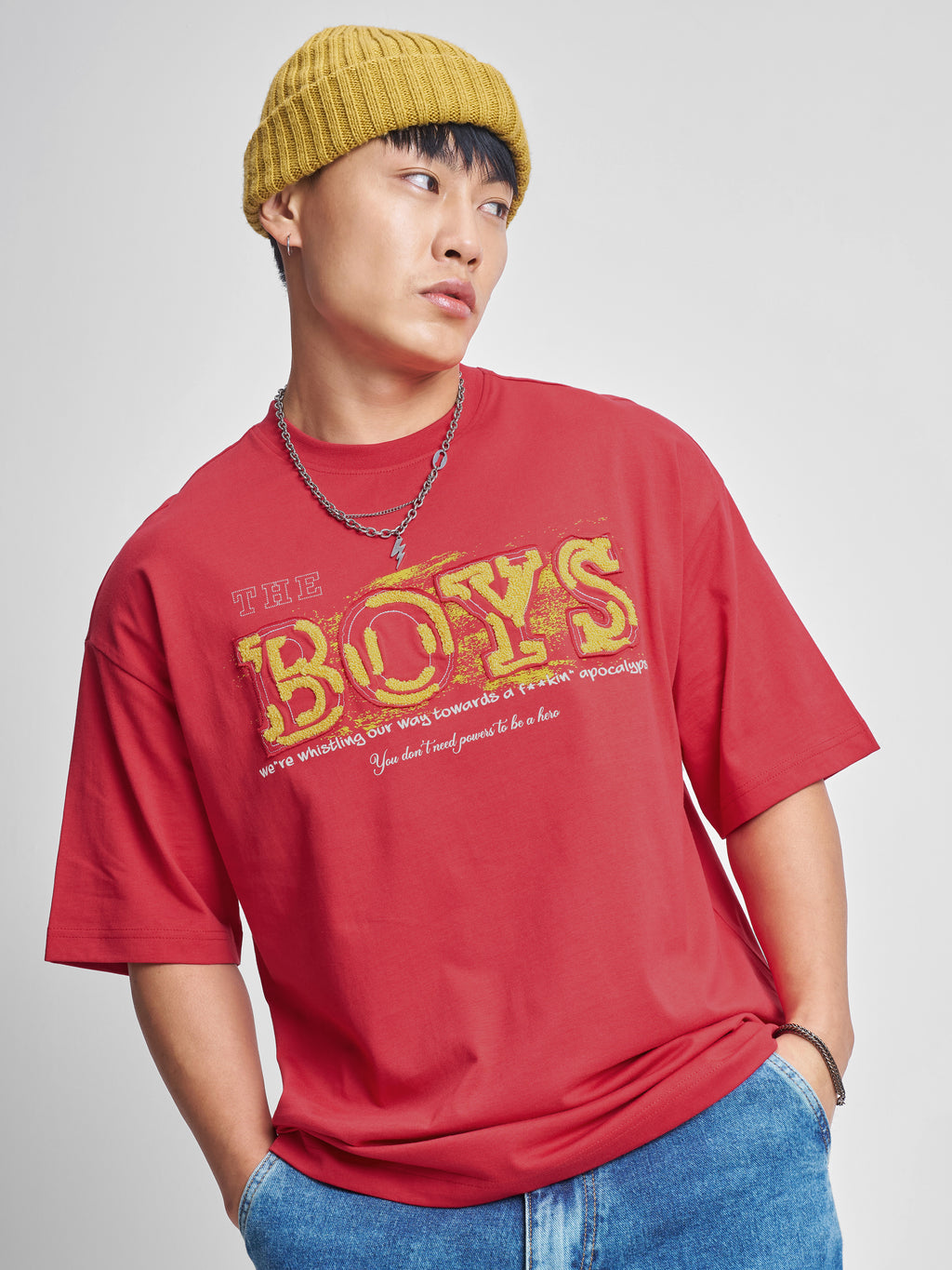 Highlander Men Red The Boys Printed Round Neck Oversized Fit T-Shirt - Red - Image 3