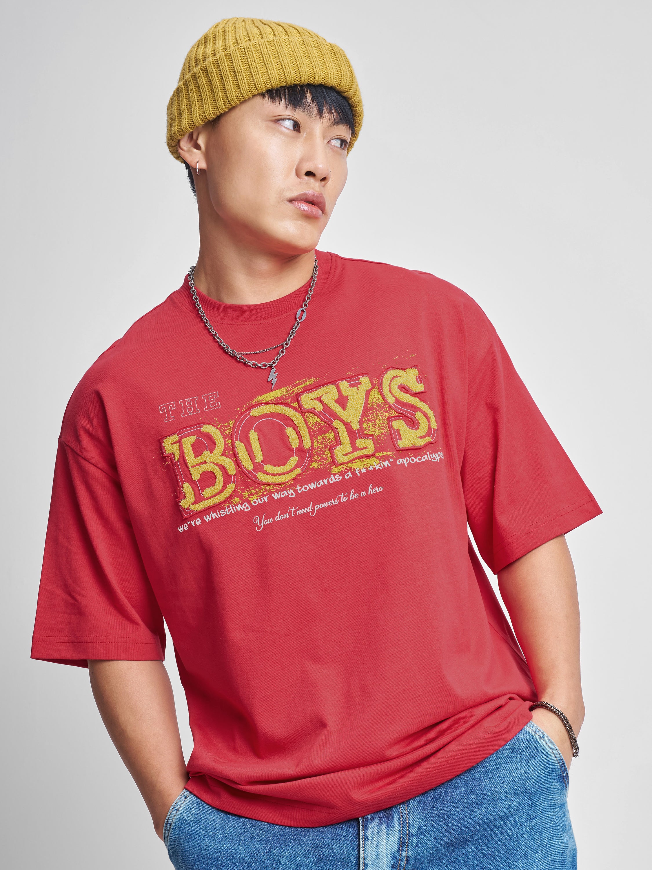 Highlander Men Red The Boys Printed Round Neck Oversized Fit T-Shirt - Red - Image 3