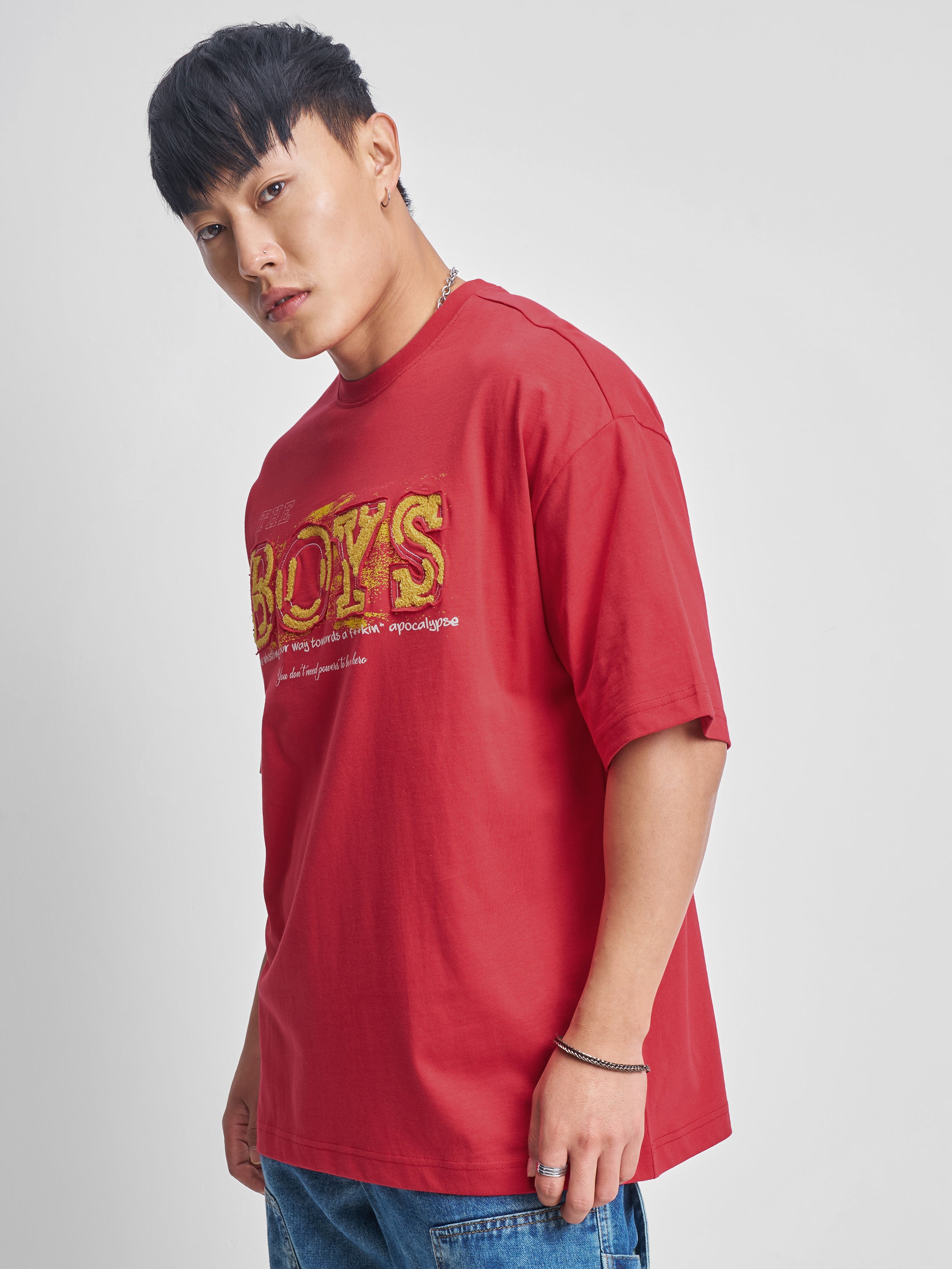 Highlander Men Red The Boys Printed Round Neck Oversized Fit T-Shirt - Red - Image 4