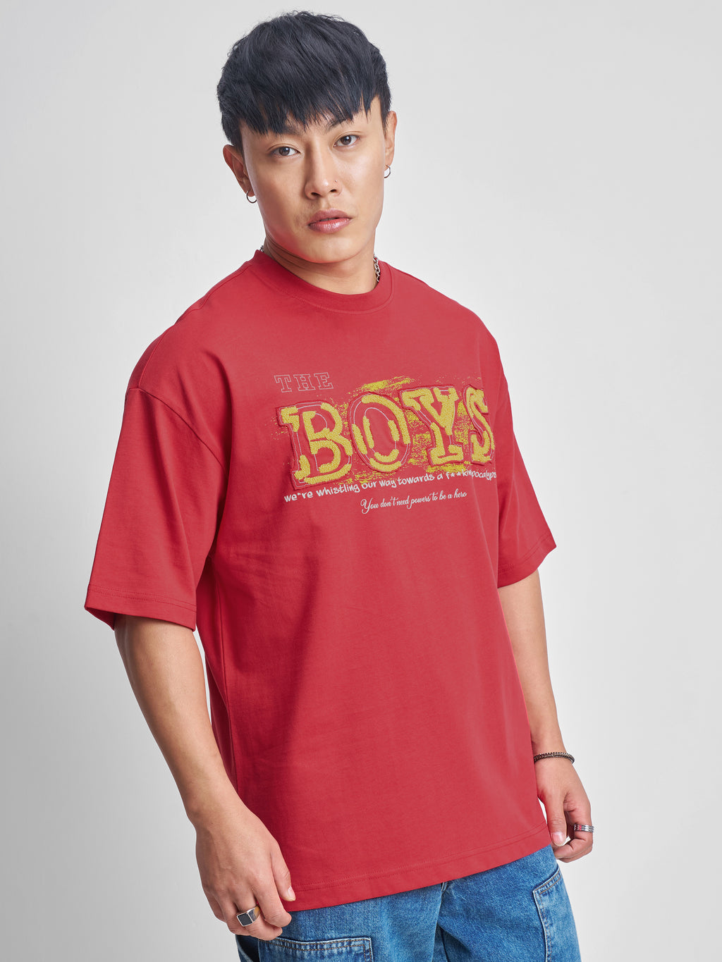 Highlander Men Red The Boys Printed Round Neck Oversized Fit T-Shirt - Red - Image 6