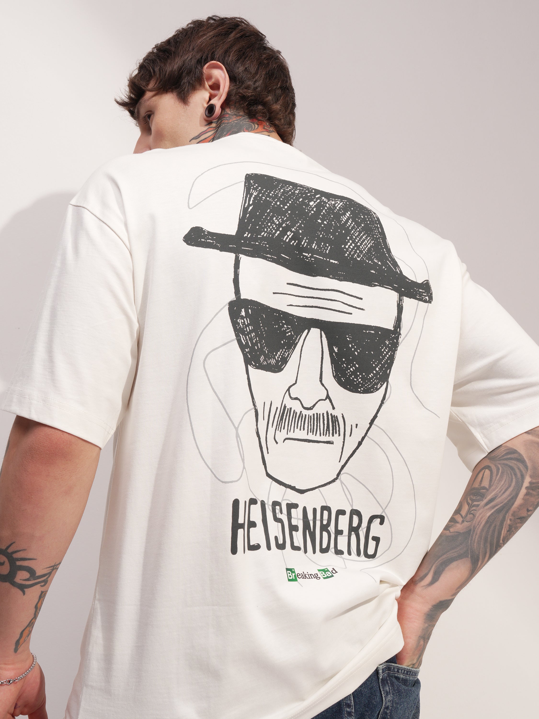 Highlander Men Off White Breaking Bad Printed Round Neck Oversized Fit T-Shirt - Off White - Image 1