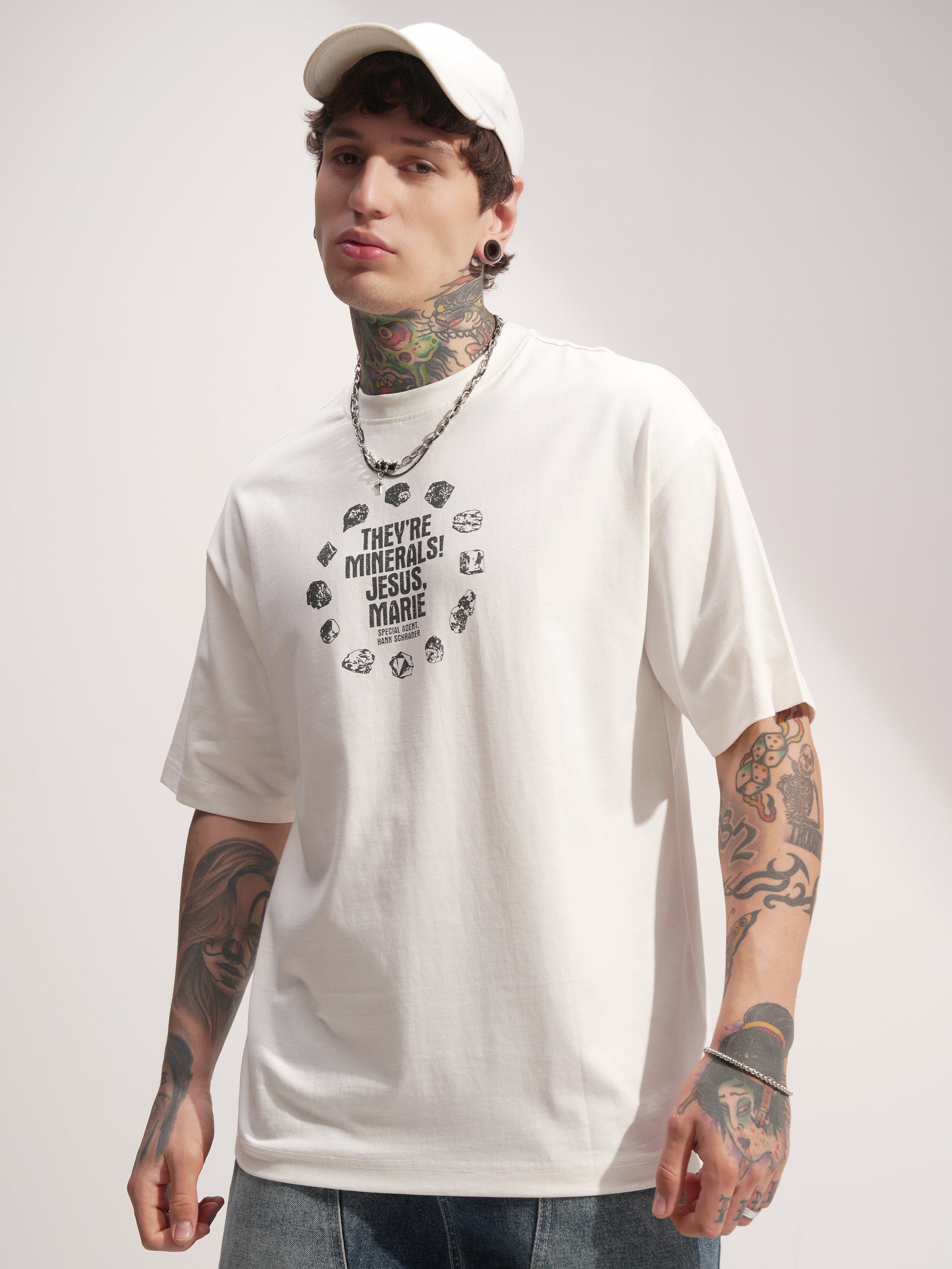 Highlander Men Off White Breaking Bad Printed Round Neck Oversized Fit T-Shirt - Off White - Image 3