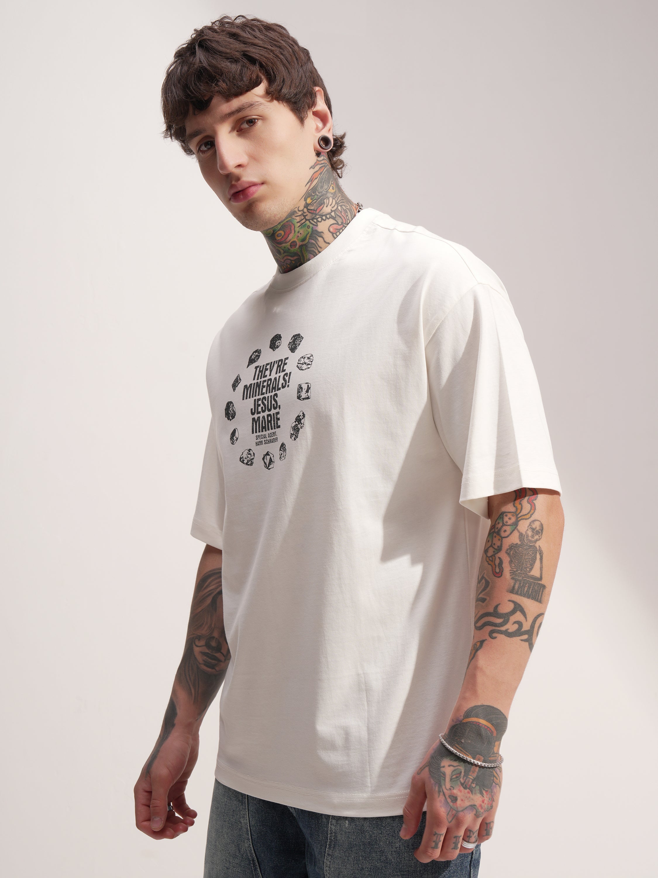 Highlander Men Off White Breaking Bad Printed Round Neck Oversized Fit T-Shirt - Off White - Image 4