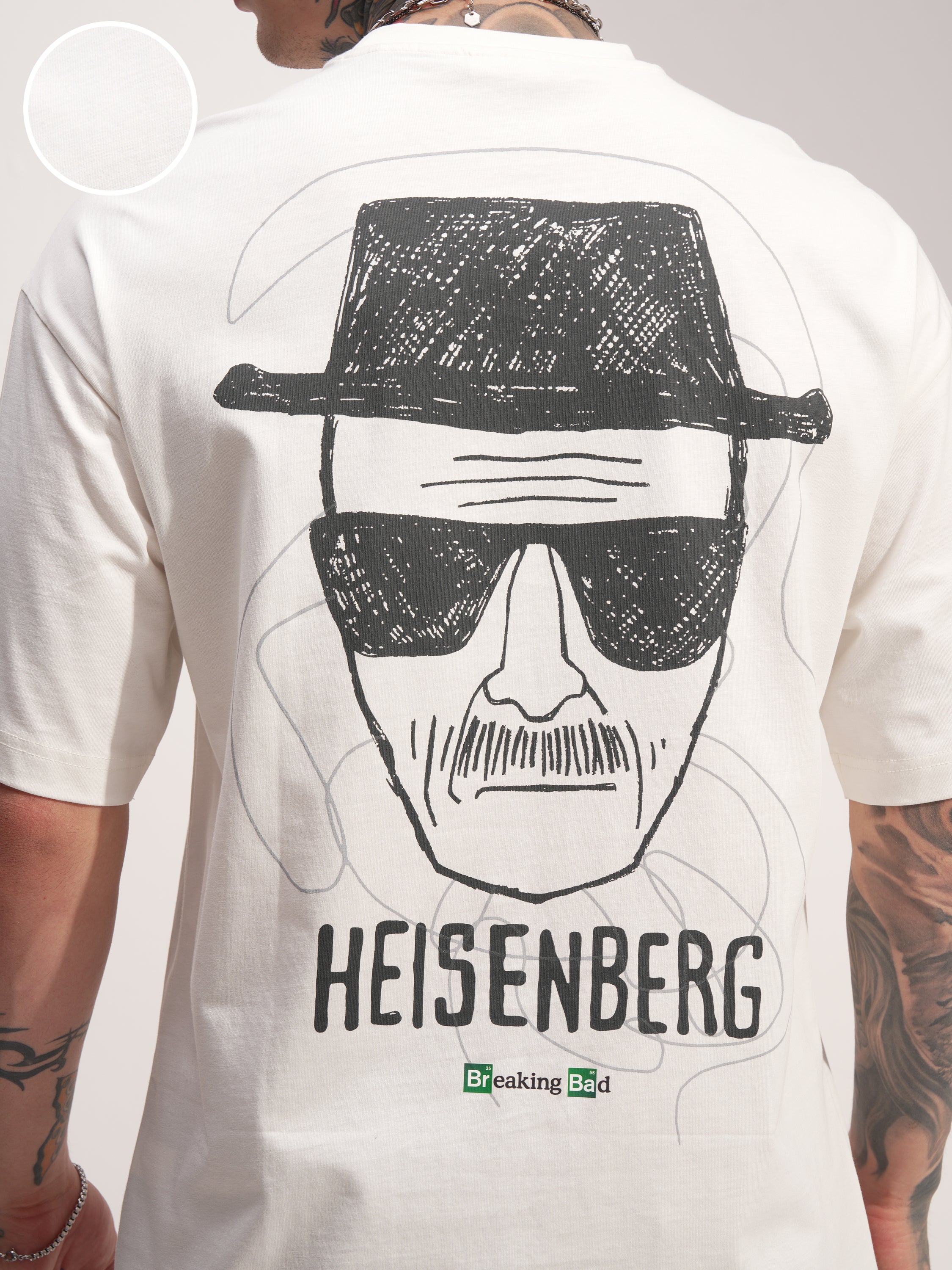 Highlander Men Off White Breaking Bad Printed Round Neck Oversized Fit T-Shirt - Off White - Image 5