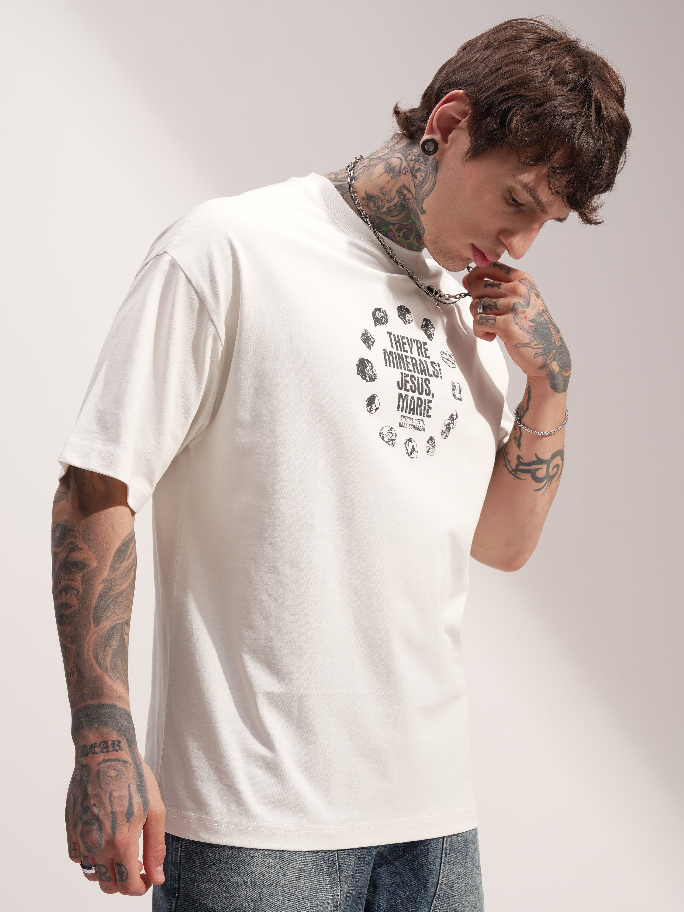 Highlander Men Off White Breaking Bad Printed Round Neck Oversized Fit T-Shirt - Off White - Image 6