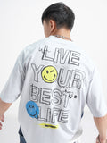 Highlander Men Grey SmileyWorldÂ® Printed Round Neck Oversized Fit T-Shirt - Grey - Image 1