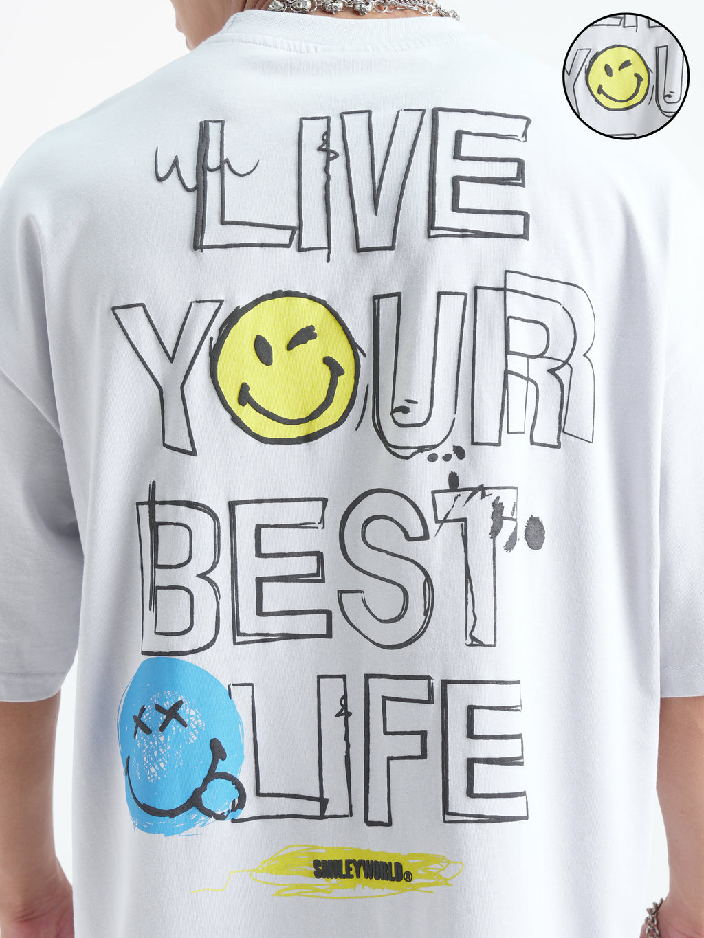 Highlander Men Grey SmileyWorldÂ® Printed Round Neck Oversized Fit T-Shirt - Grey - Image 5