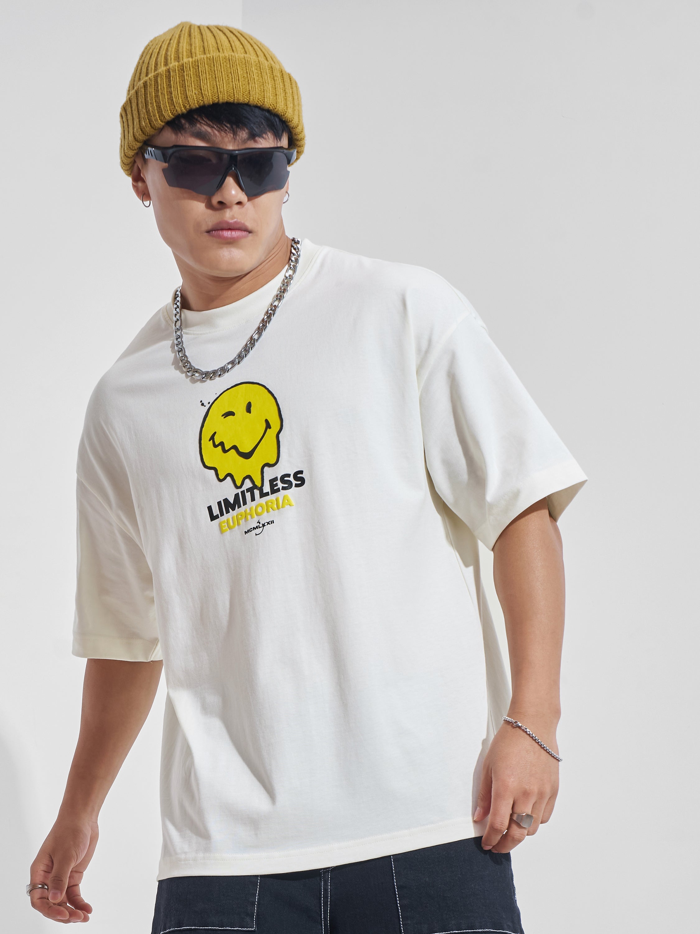 Highlander Men Off White SmileyWorld® Printed Round Neck Oversized Fit T-Shirt - Off White - Image 3