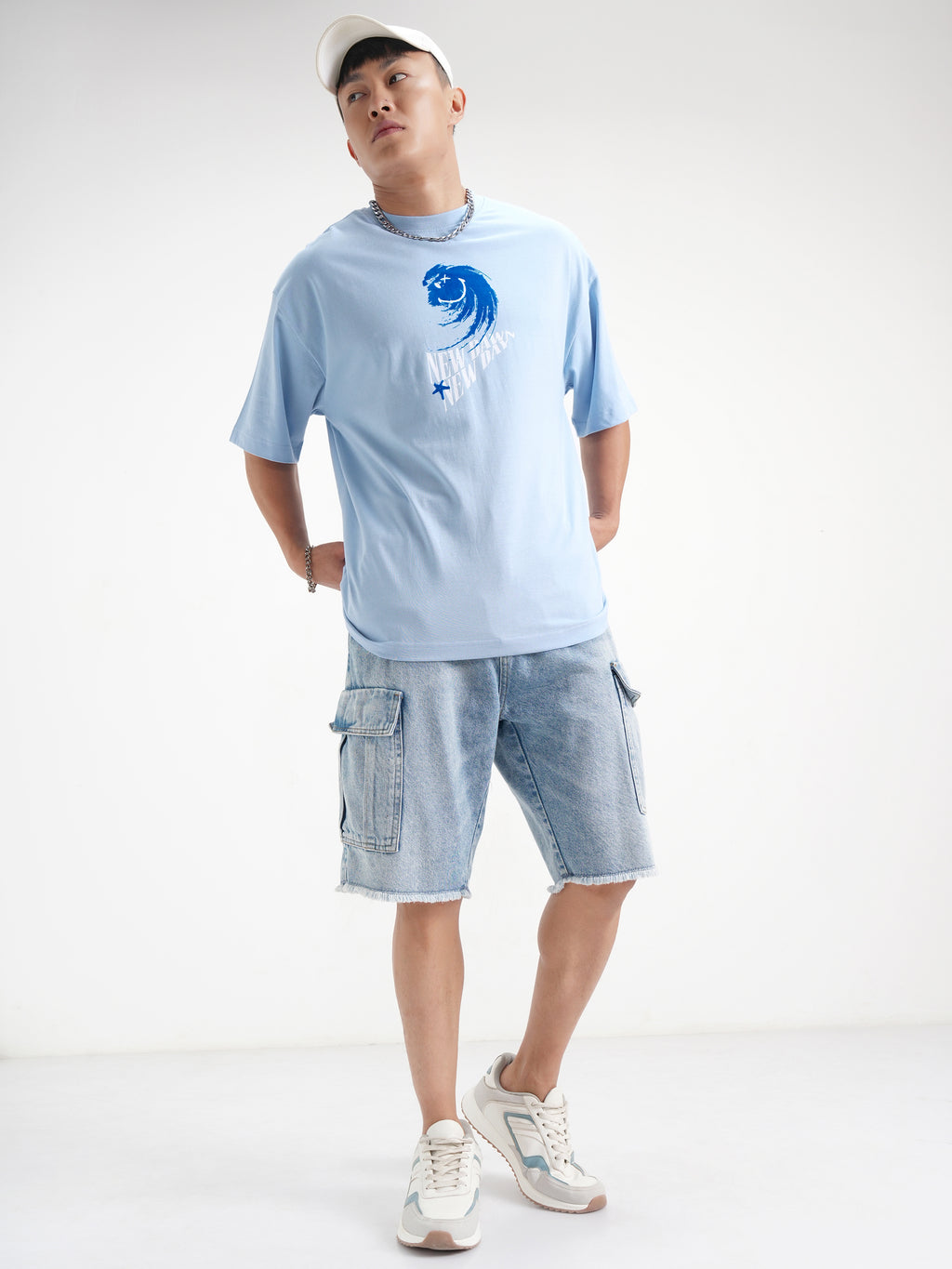 Highlander Men Blue SmileyWorldÂ® Printed Round Neck Oversized Fit T-Shirt - Blue - Image 2