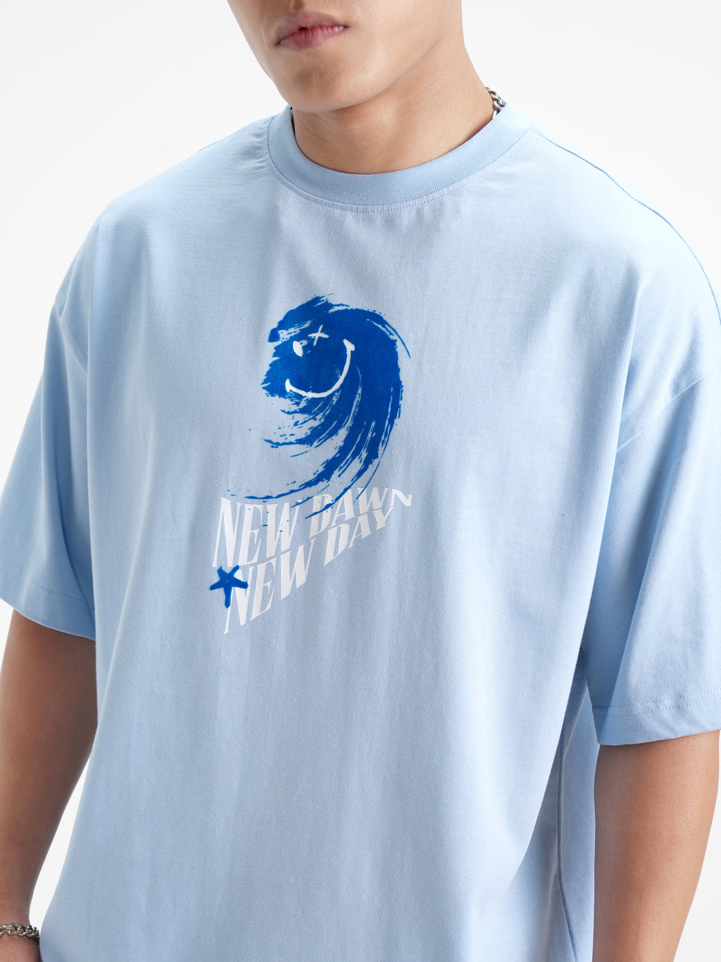 Highlander Men Blue SmileyWorldÂ® Printed Round Neck Oversized Fit T-Shirt - Blue - Image 7