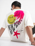 Highlander Men Off White SmileyWorldÂ® Printed Round Neck Oversized Fit T-Shirt - Off White - Image 1
