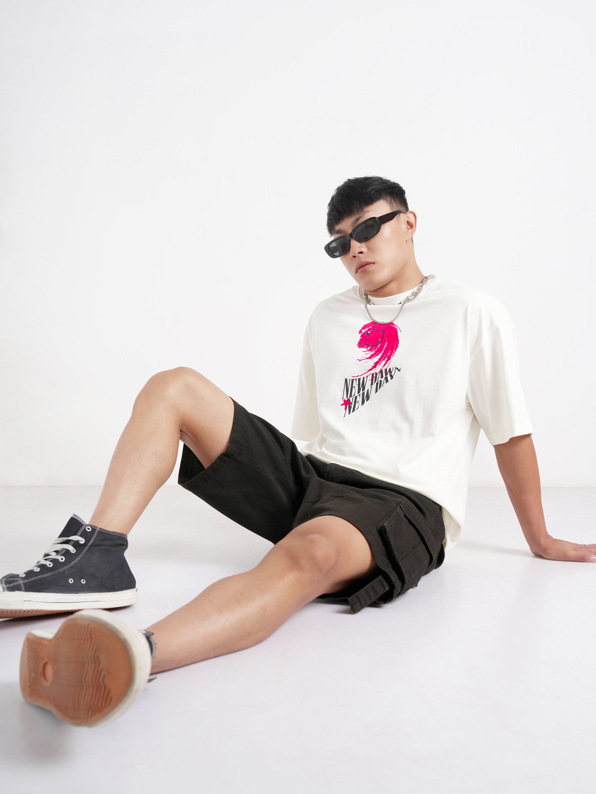 Highlander Men Off White SmileyWorldÂ® Printed Round Neck Oversized Fit T-Shirt - Off White - Image 2