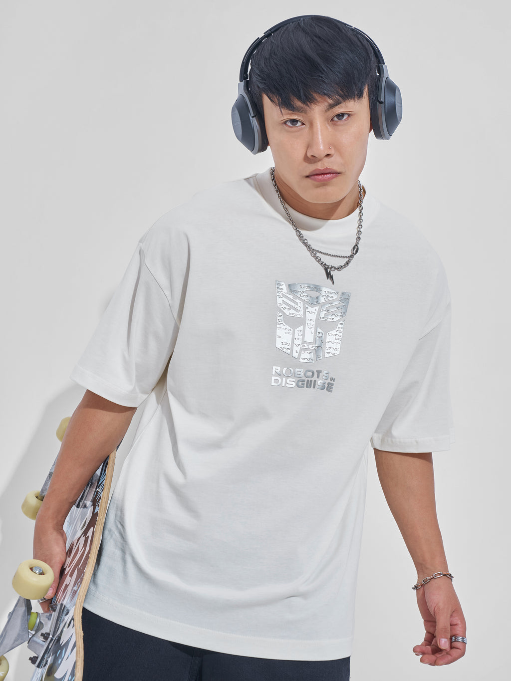 Highlander Men Off White Transformers Printed Round Neck Oversized Fit T-Shirt - Off White - Image 3