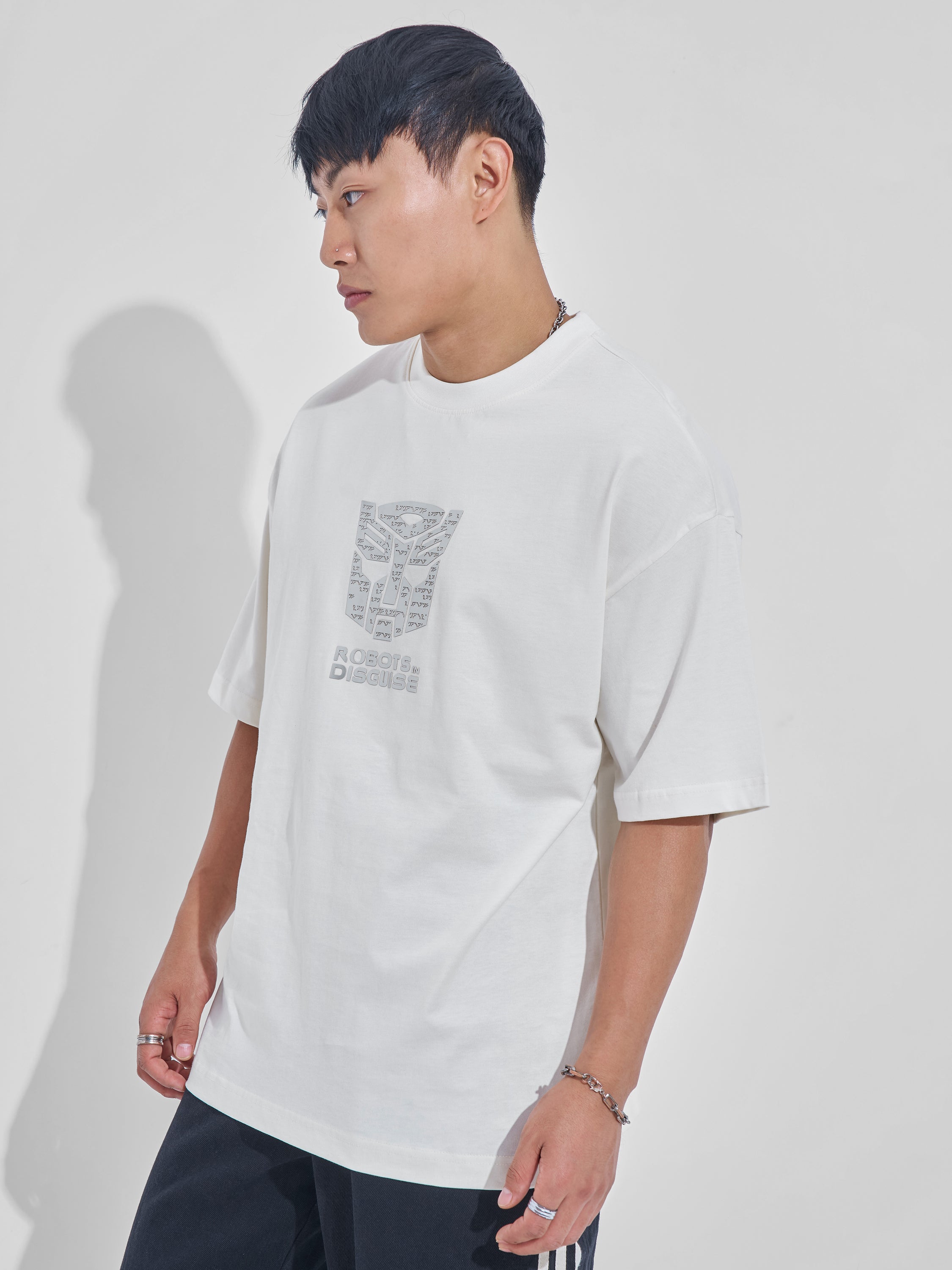Highlander Men Off White Transformers Printed Round Neck Oversized Fit T-Shirt - Off White - Image 4