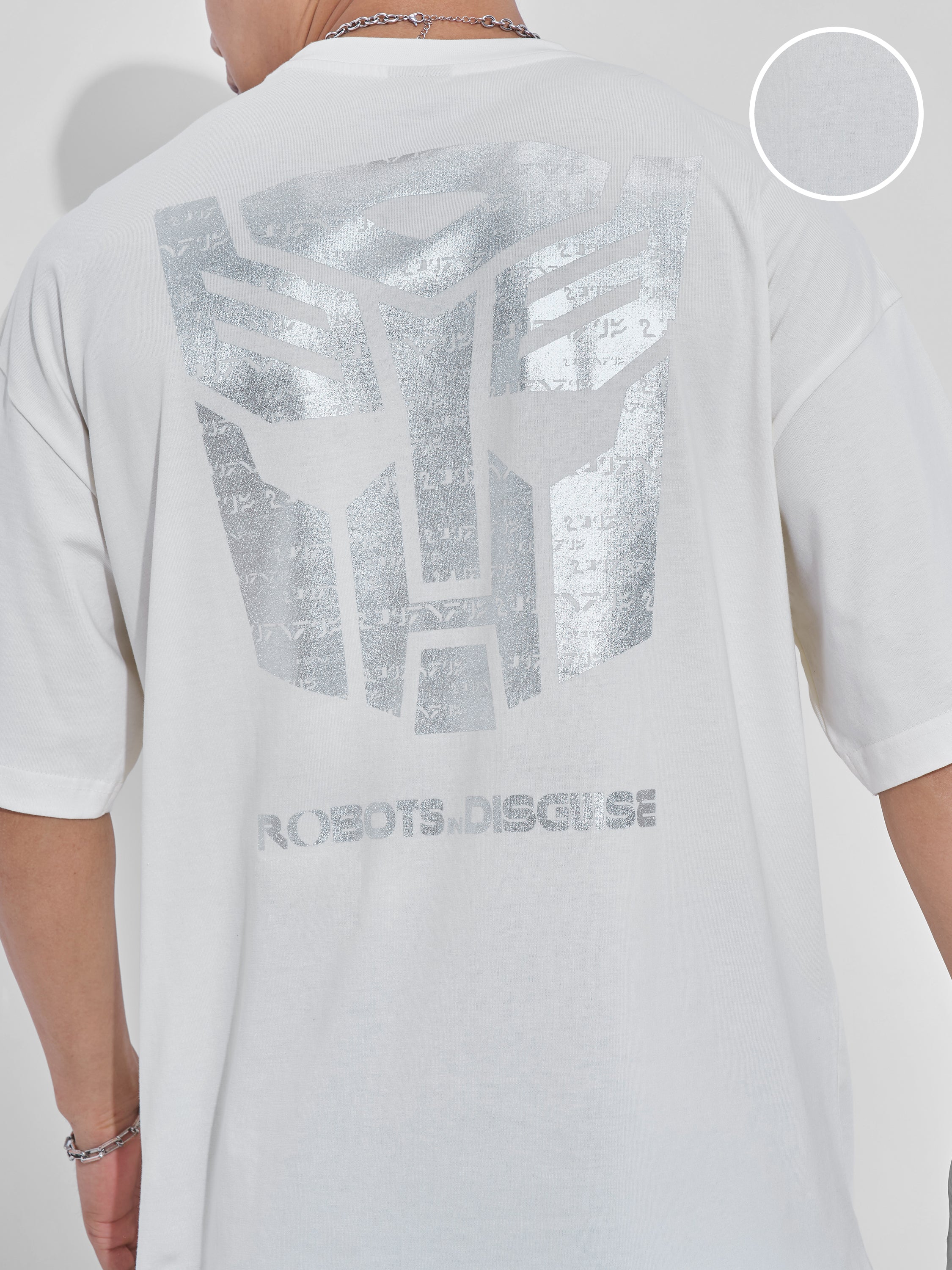 Highlander Men Off White Transformers Printed Round Neck Oversized Fit T-Shirt - Off White - Image 5