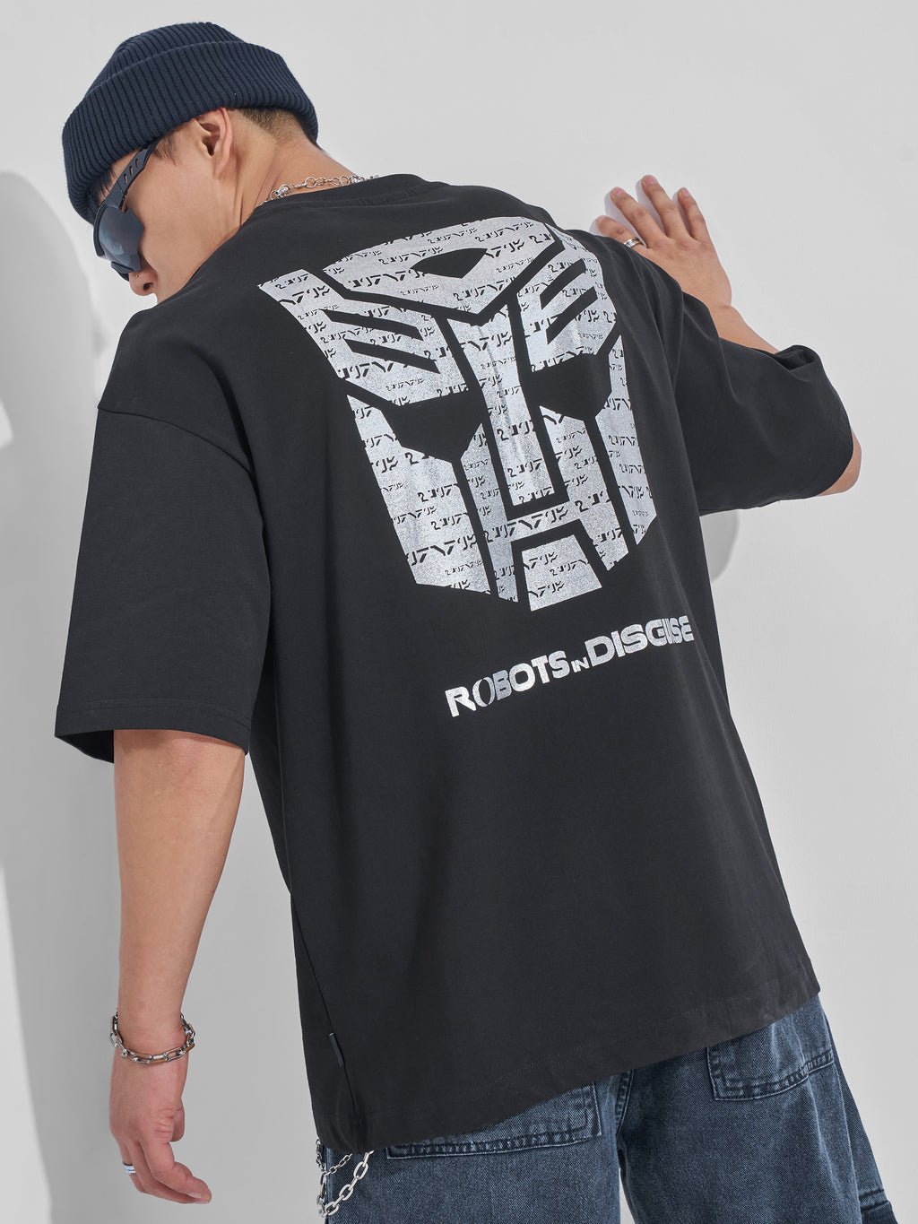 Highlander Men Black Transformers Printed Round Neck Oversized Fit T-Shirt - Black - Image 1