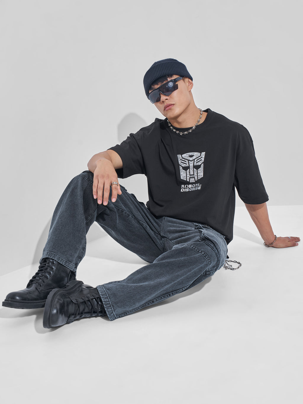 Highlander Men Black Transformers Printed Round Neck Oversized Fit T-Shirt - Black - Image 2