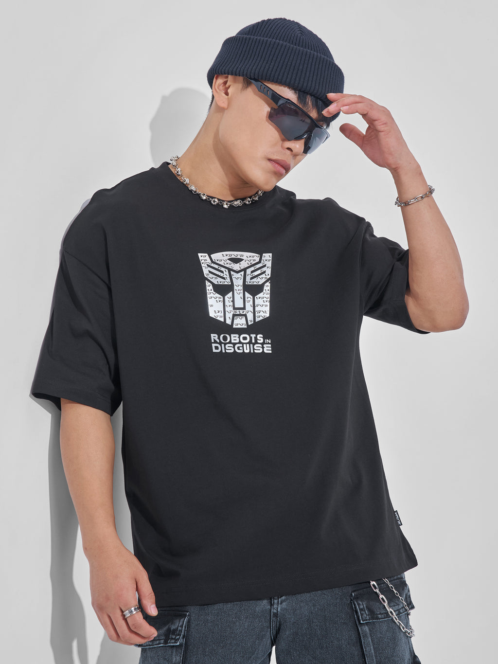 Highlander Men Black Transformers Printed Round Neck Oversized Fit T-Shirt - Black - Image 3