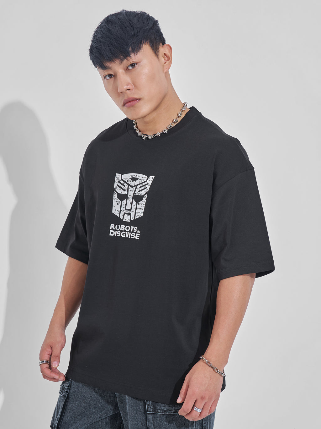 Highlander Men Black Transformers Printed Round Neck Oversized Fit T-Shirt - Black - Image 4