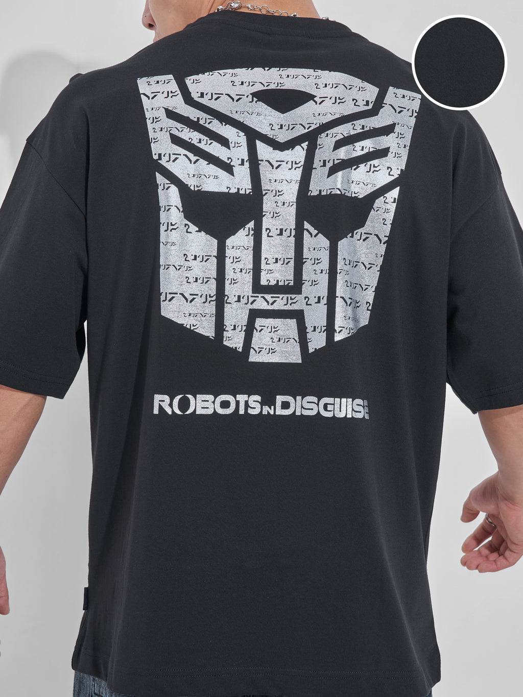 Highlander Men Black Transformers Printed Round Neck Oversized Fit T-Shirt - Black - Image 5