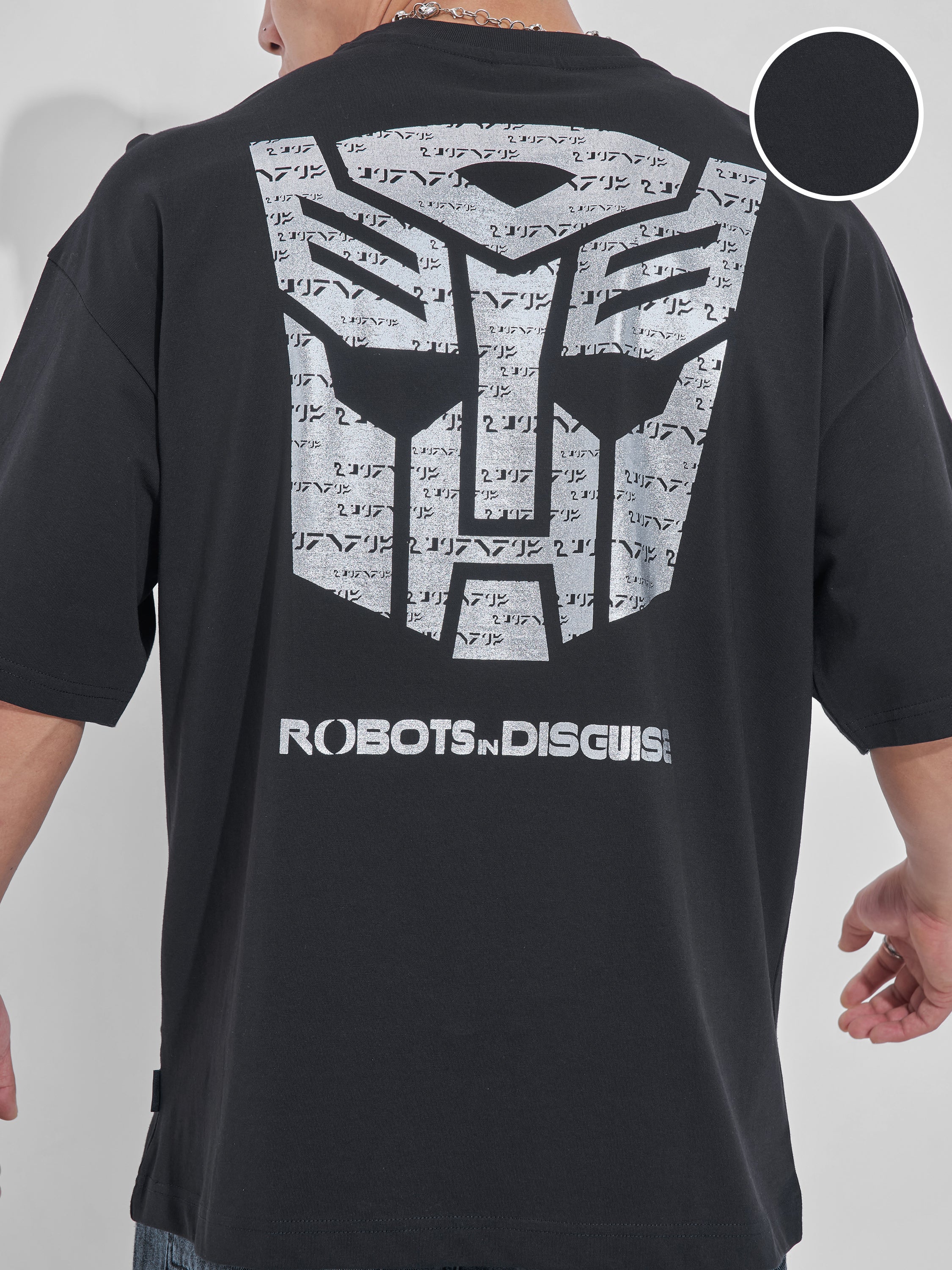 Highlander Men Black Transformers Printed Round Neck Oversized Fit T-Shirt - Black - Image 5