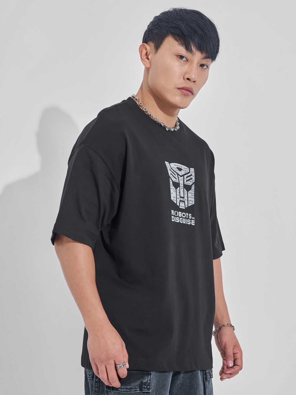 Highlander Men Black Transformers Printed Round Neck Oversized Fit T-Shirt - Black - Image 6