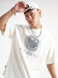 Highlander Men Off White SmileyWorldÂ® Printed Round Neck Oversized Fit T-Shirt - Off White - Image 1